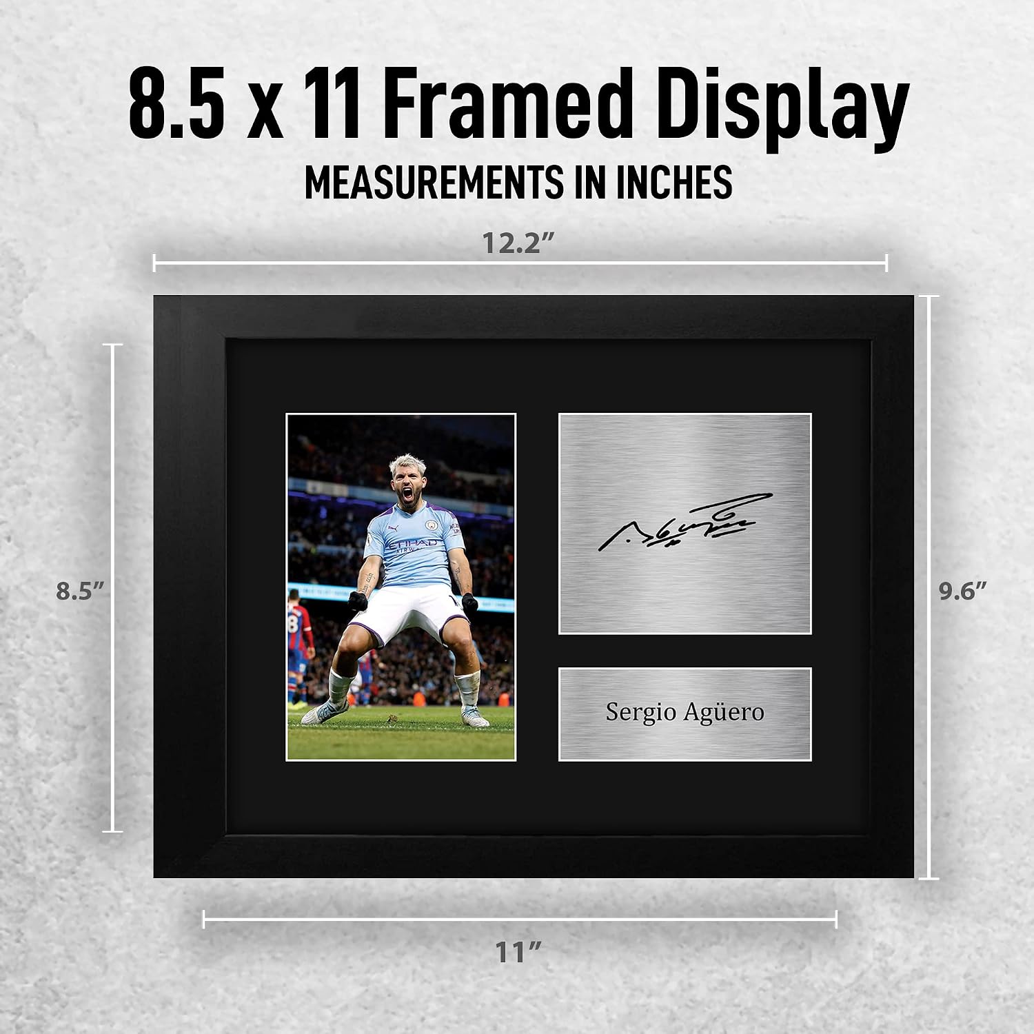HWC Trading Sergio Aguero Manchester City Gifts Printed Signed Autograph Picture for Soccer Fans and Supporters - US Letter Framed (ID-008852)