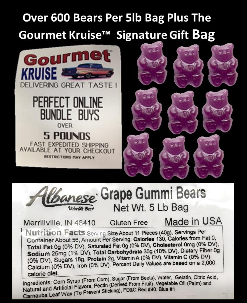 Albanese Purple Grape Gummi Bears 5LB Bag With Grape Gummy Purple Bears Gourmet Kruise Signature Gift Bag 11 OZ (NET WT 5 LBS.11OZ) 2 Item Bundle
