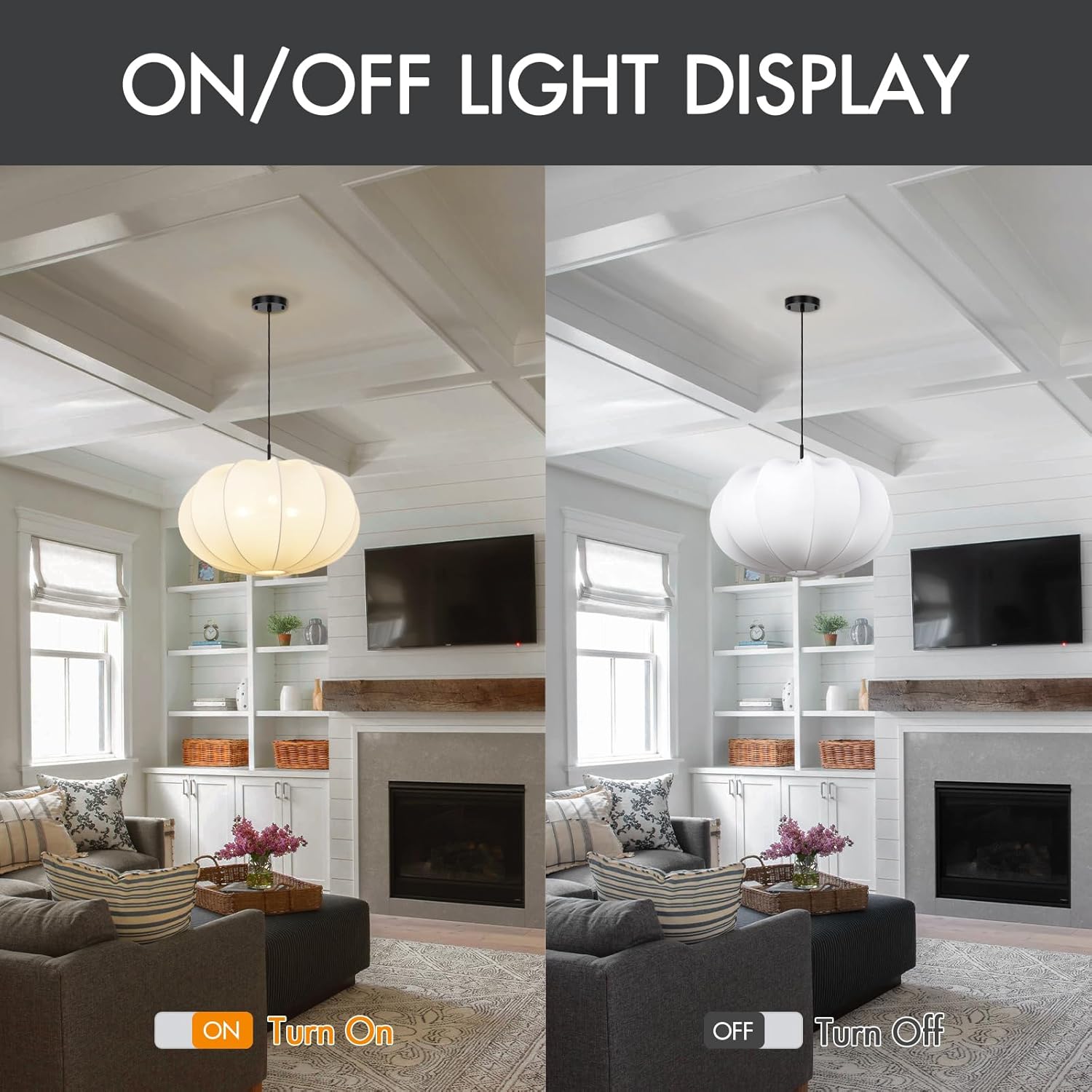 24 Inch Modern Chandelier with Stretch Linen Shade, Adjustable Height Pendant Light for Dining Room, Kitchen Island, Living Room, and Entryway Ceiling Light Fixtures