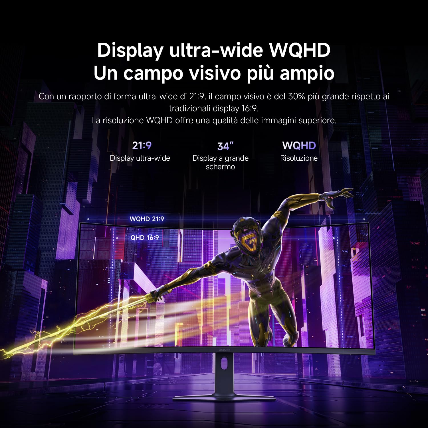 XIAOMI G34WQi 2026 Monitor Gaming Curvo 2K da 34 Pollici, 180Hz, 1ms GTG, FreeSync Premium, 1500R, HDR400, 100% sRGB, 95% DCI-P3,TÜV Low Blue Light (3440 x 1440/21:9/HDMI 2.0/DP 1.4)