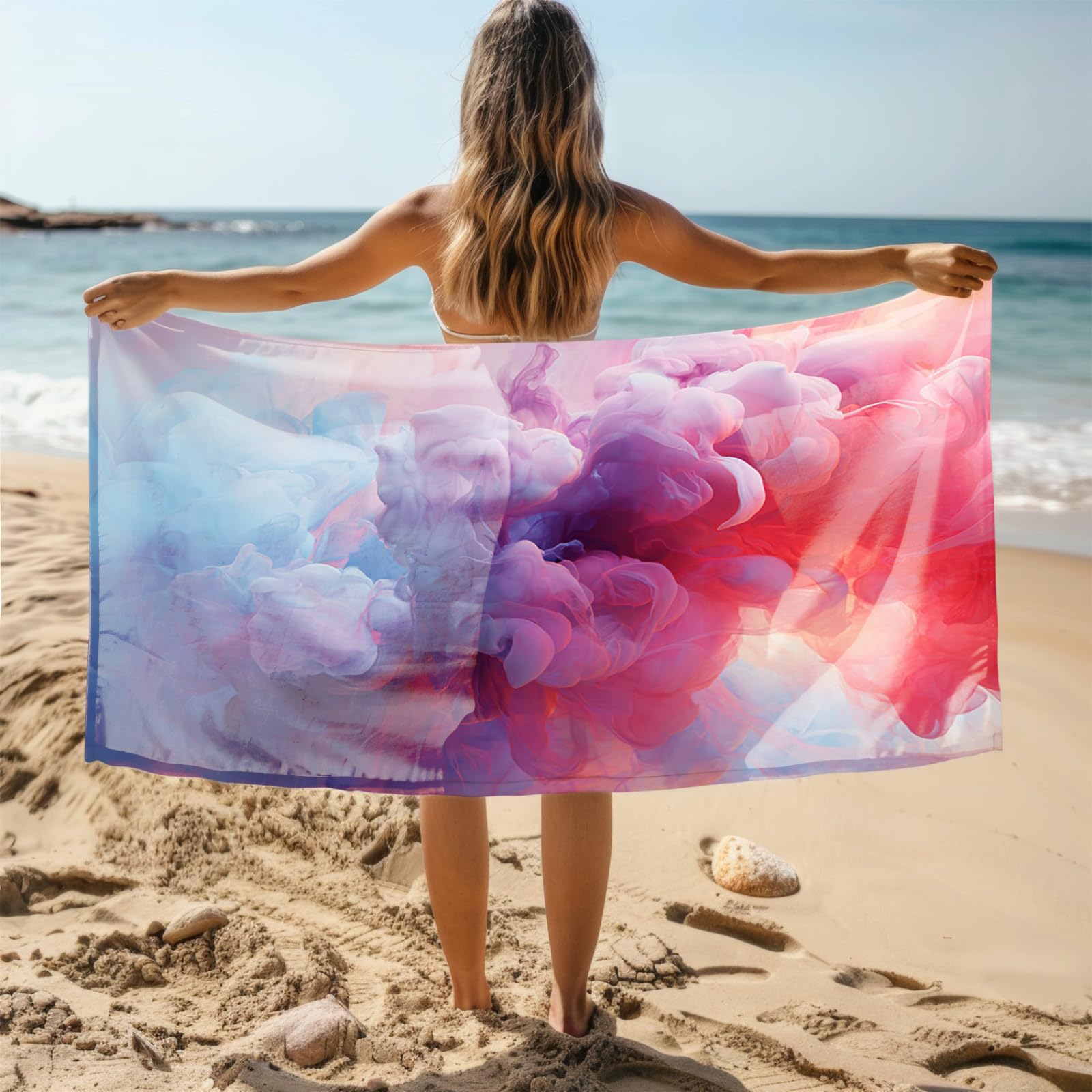 Genérico Toalla Playa Grande 100X200 Patrón Púrpura Rosa Claro