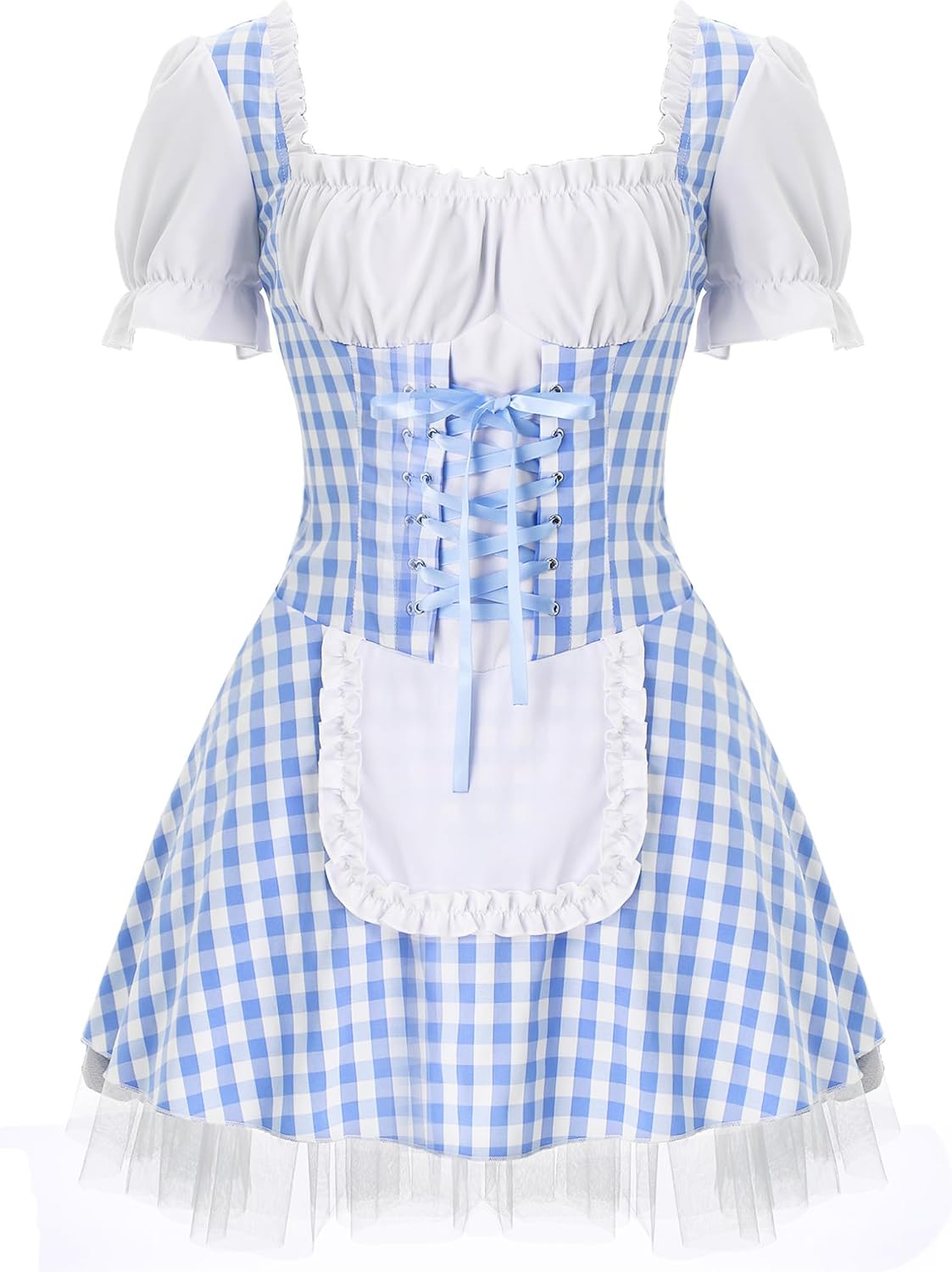 ranrann Women Maid Fancy Dress Gingham Miss Muffet Costume Halloween Party Cosplay Dress Up