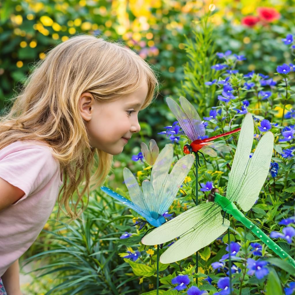 20 Pcs Dragonfly Clips for Bugs Repellent, 3D Artificial Dragonfly Hat Clips Garden Decor, Garden Bird and Fly Scare Devices for Indoor Outdoor Material Optimized