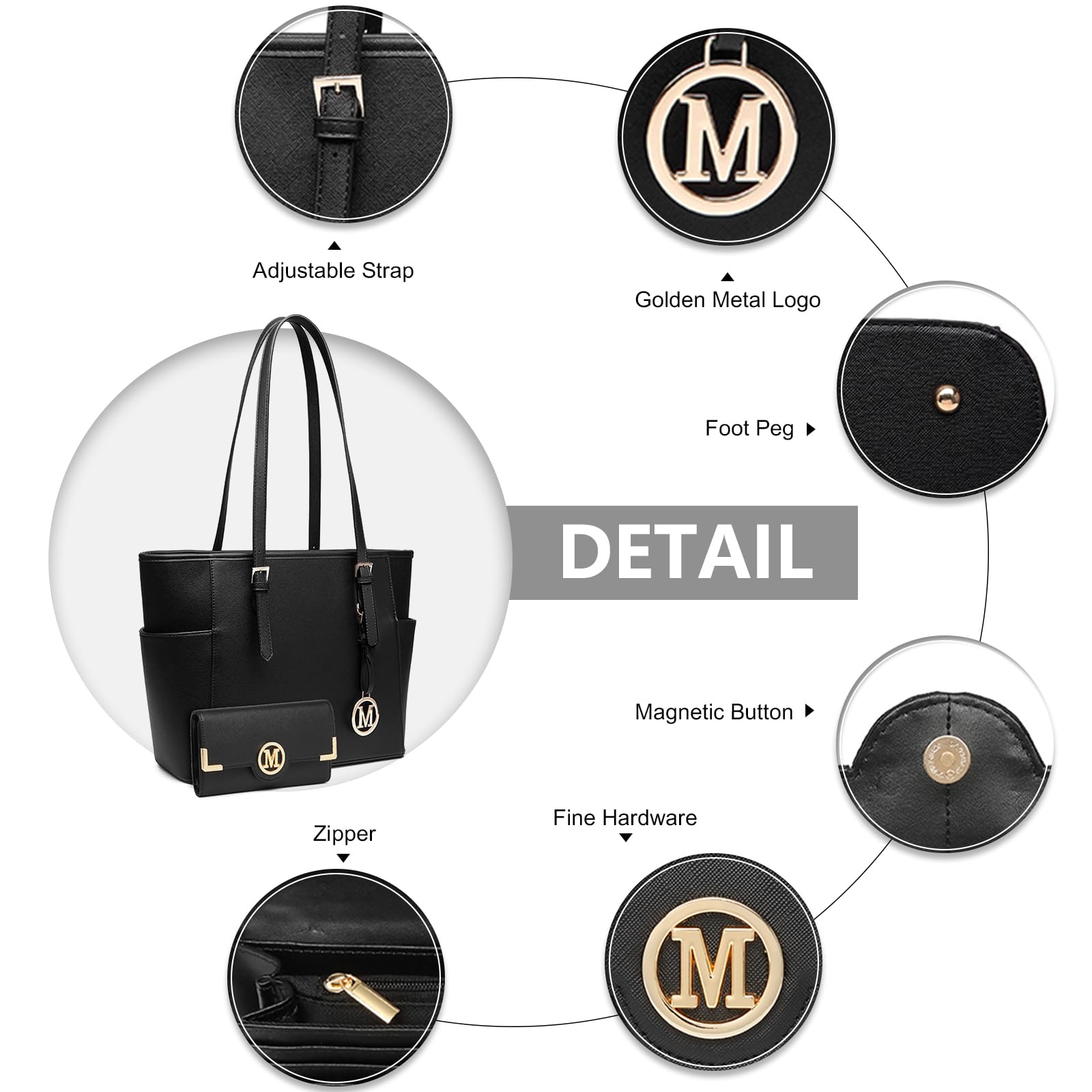 Miss Lulu Damen Shopper Große Elegante Schultertasche mit Reißverschluss