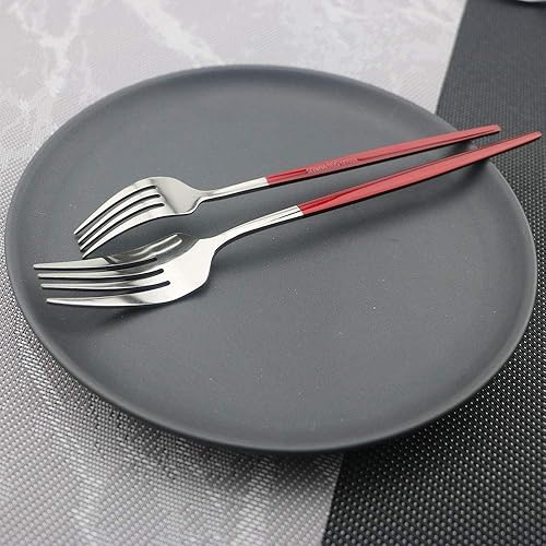 Miniatura 10 de JASHII Juego de 4 cubiertos de acero inoxidable 304 de color rosa y plateado, pulido con espejo, cuchillo, tenedorcuchara, moderno y elegante juego