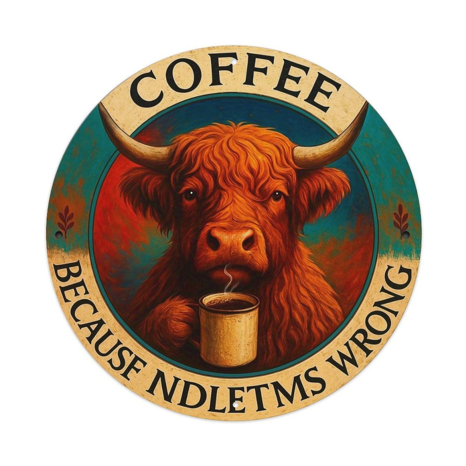 Jdyansheng Vintage Highland Cow Drinking Coffee Mug Tin Sign Metal Poster Metal Signs For Home Man Cave Bar Cafe Kitchen Laundry Room Wall Decorations 8X8 Inches