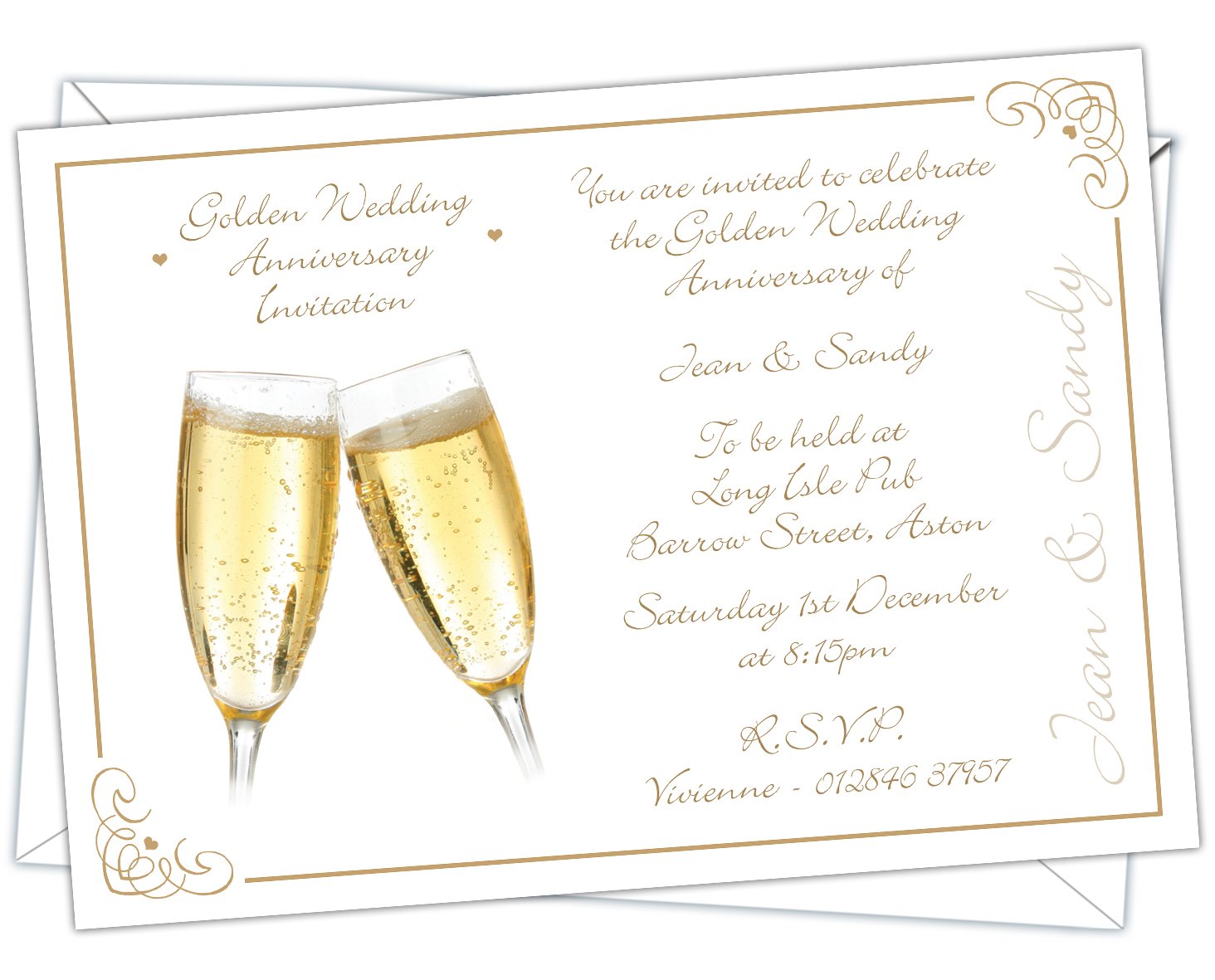 D&L Designs Ltd Personalised Golden Wedding 50th Anniversary Invitations for Golden Wedding Anniversary (Design Code: GWA 006) (Pack of 60)