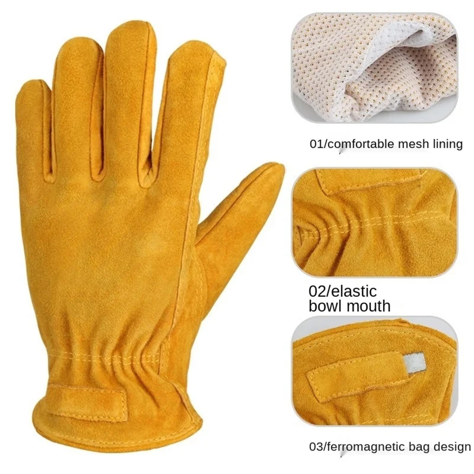 Generico Guanti di sicurezza sul lavoro in pelle di vacchetta, resistenti all'usura for saldatura, edilizia, giardino ed equitazione(M)