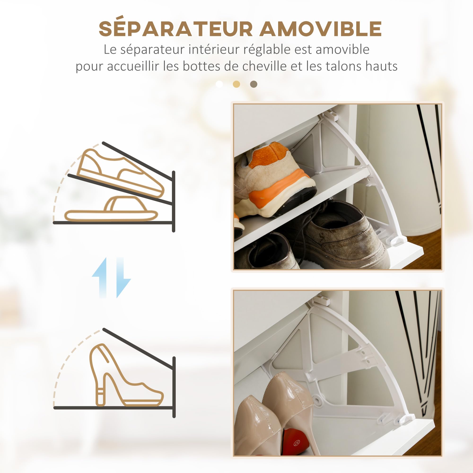 HOMCOM Meuble à Chaussures Armoire à Chaussures 80 x 30 x 91,5 cm Blanc | 2 Tiroirs, 2 Portes Abattantes, Étagère Réglable, Poignées en Aluminium