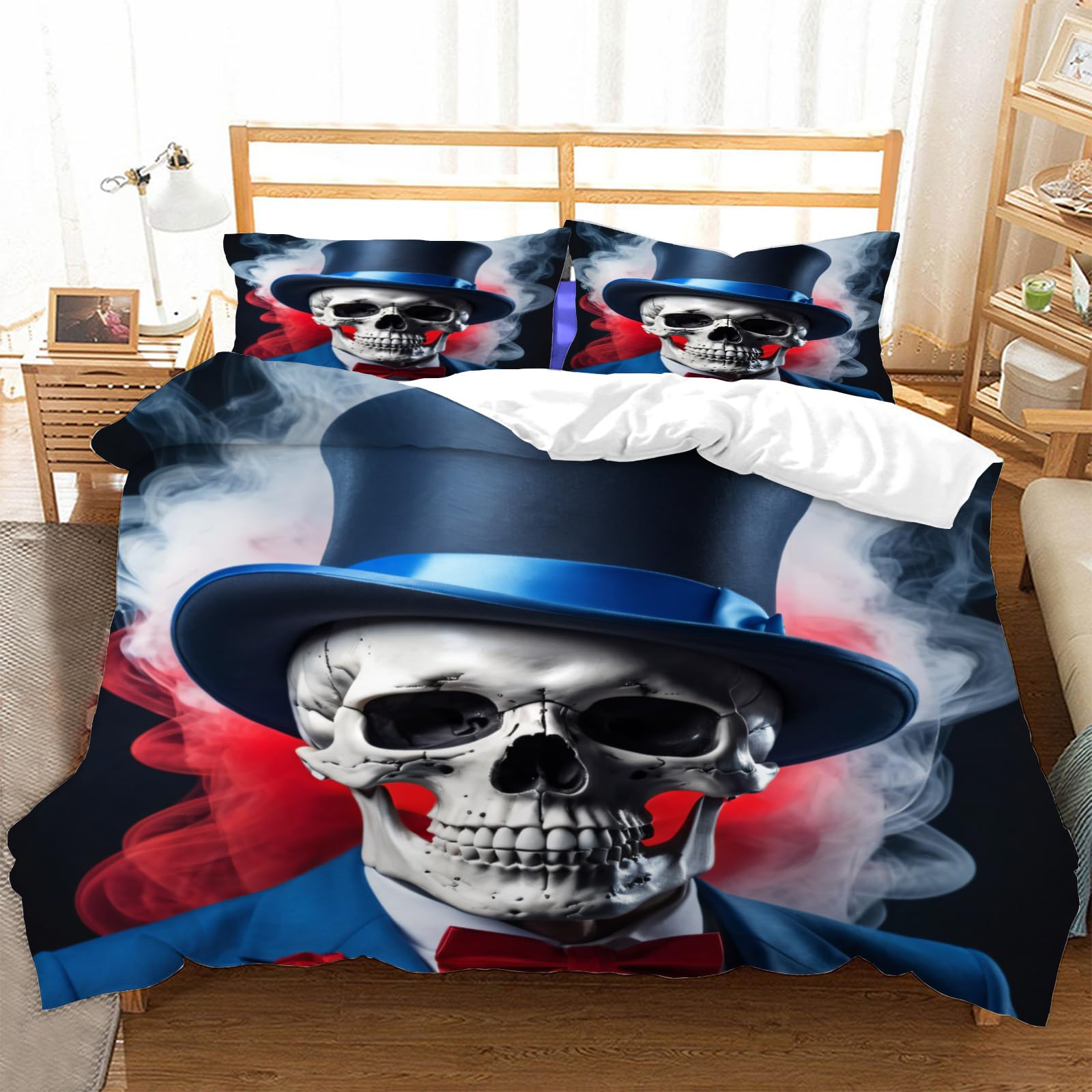 Parure de lit squelette de crâne pour chambre ado et adulte en microfibre
