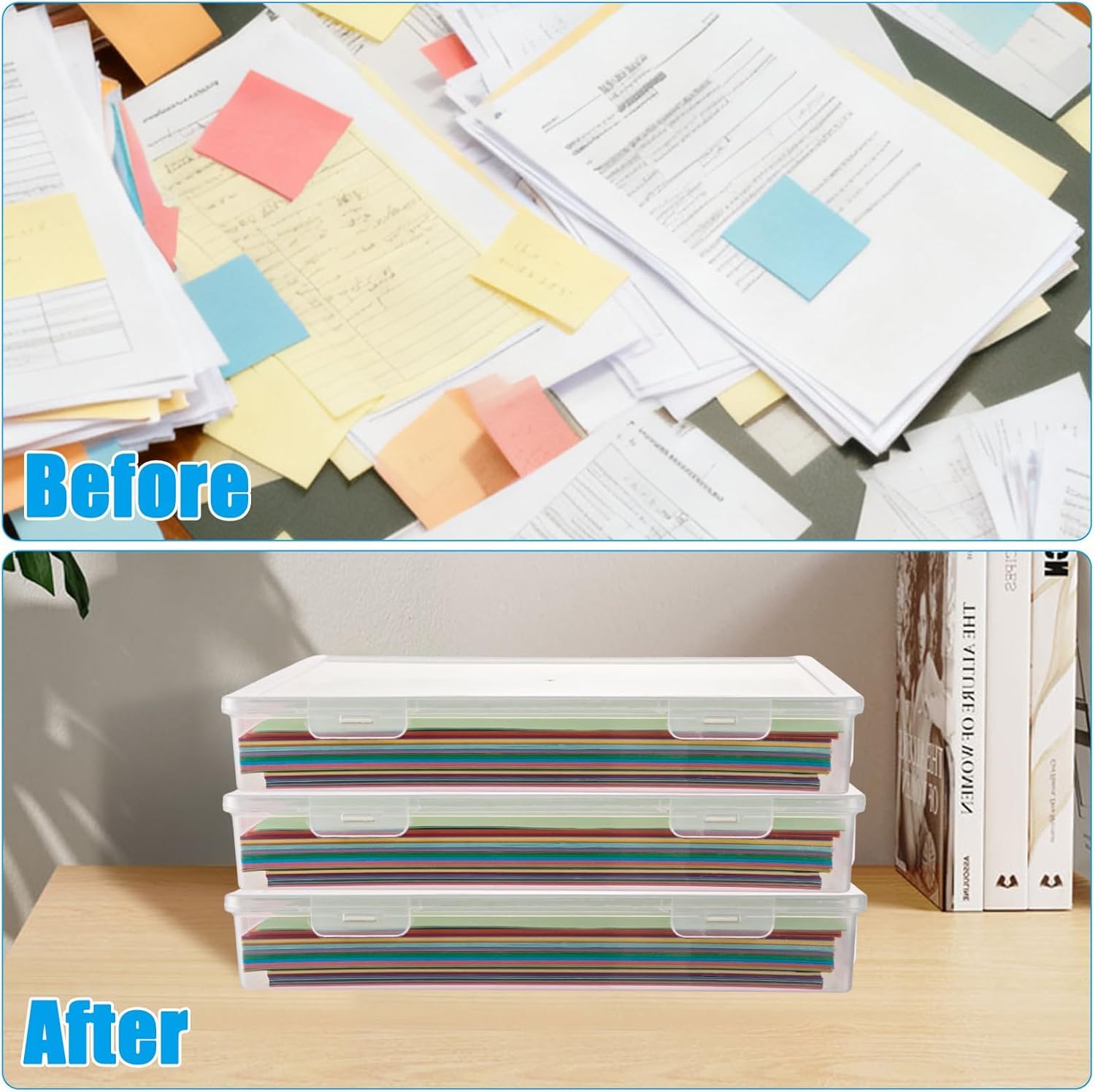 lot de 5 Boite archive A4 en plastique, boites de rangement documents 32,5 x 23 x 5 cm, boite transparente a4, boites plastique PP pour bureau, école et maison