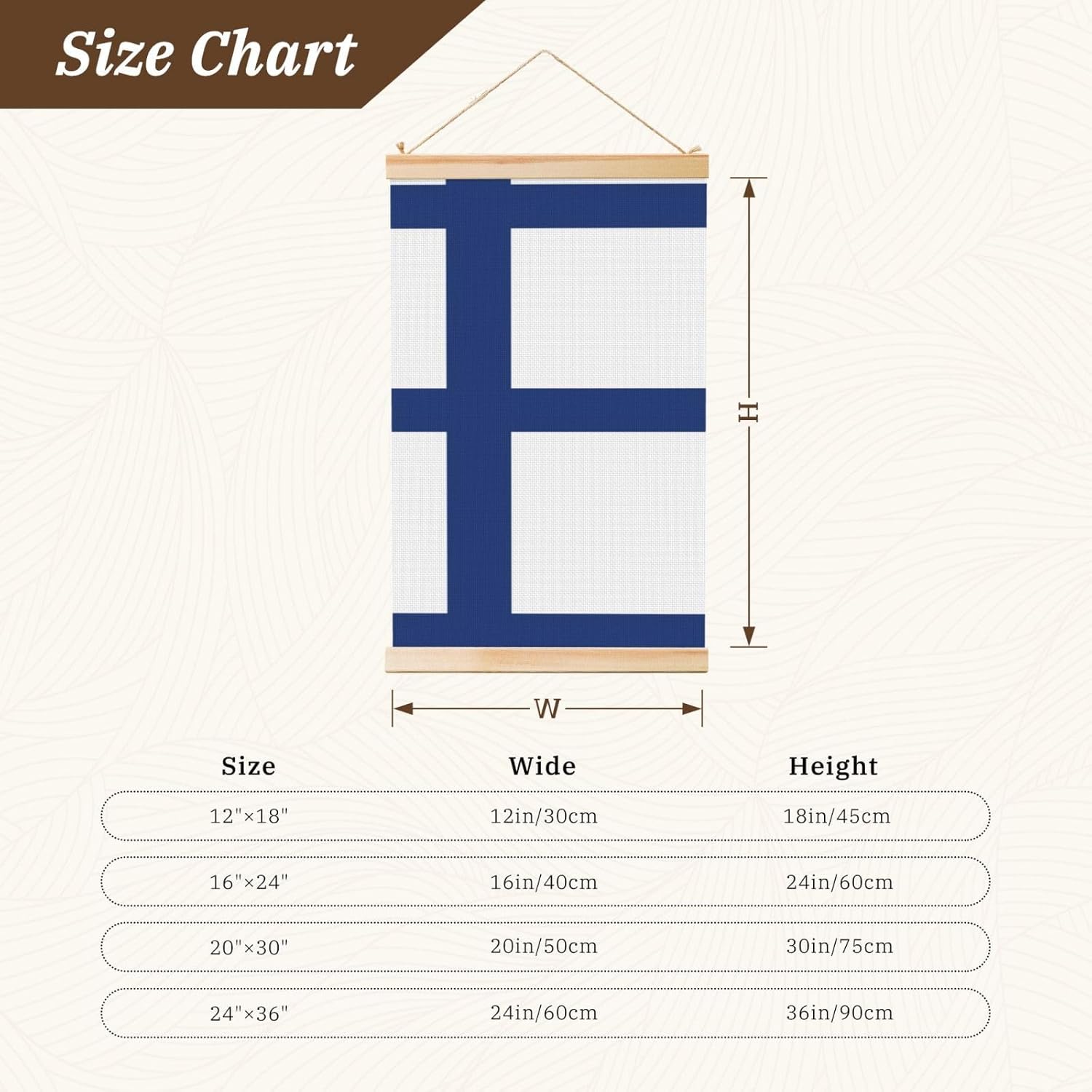 Finnish Flag Print Poster Hanger,Hanging Poster, Poster Frame,Wood Poster Hanger, For Wall Hanging
