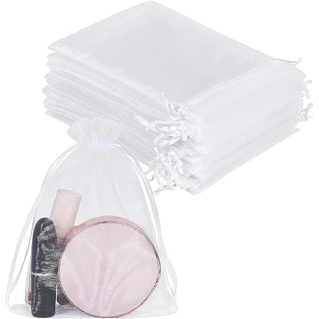 Emballage Cadeaux événement Sachets Organza 100pcs JijAcraft 13x18cm - Blanc Avec Cordon Serrage Emballage Cadeau Mariage