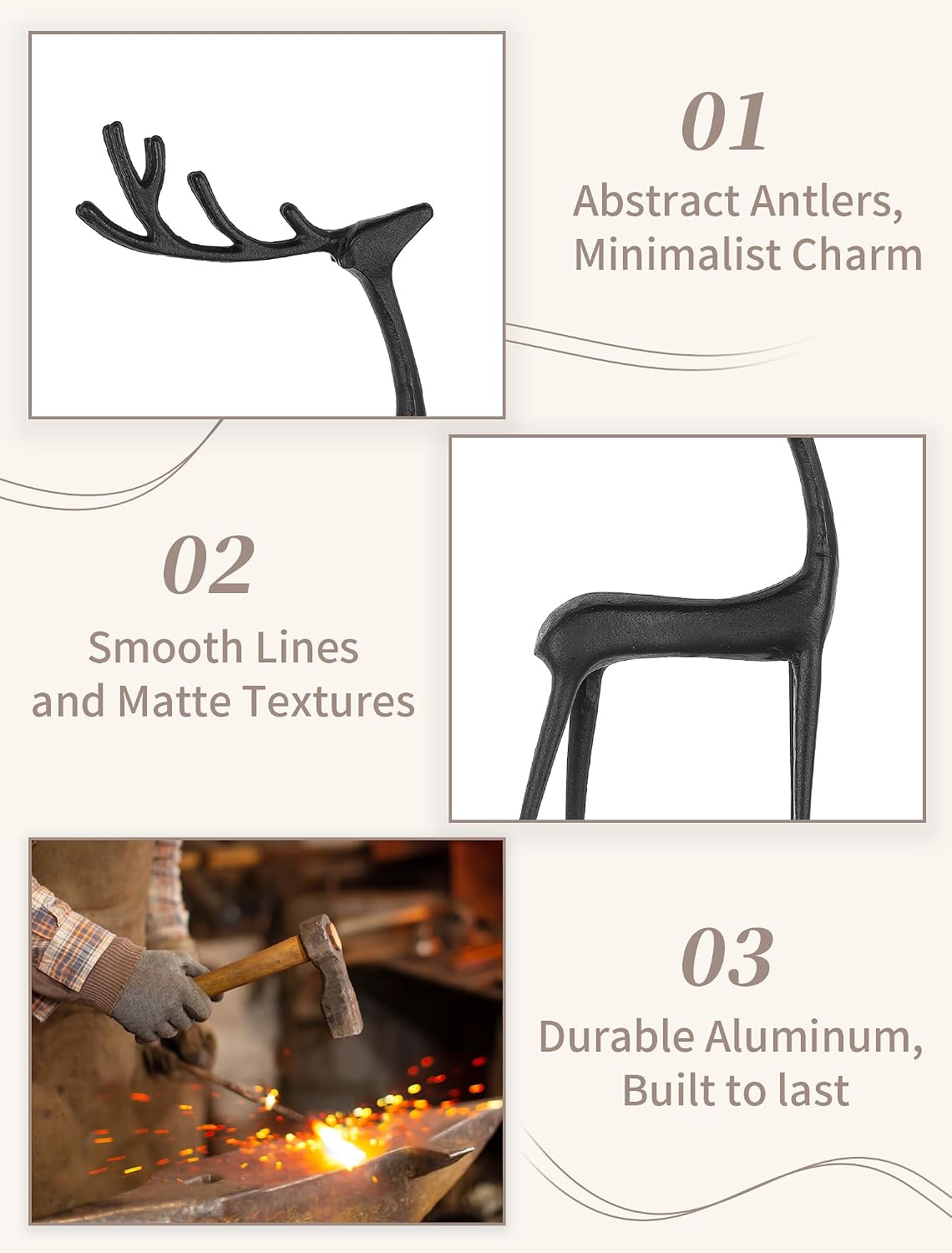 Sziqiqi Reindeer Christmas Decoration for Home: Black Reindeer Figurines