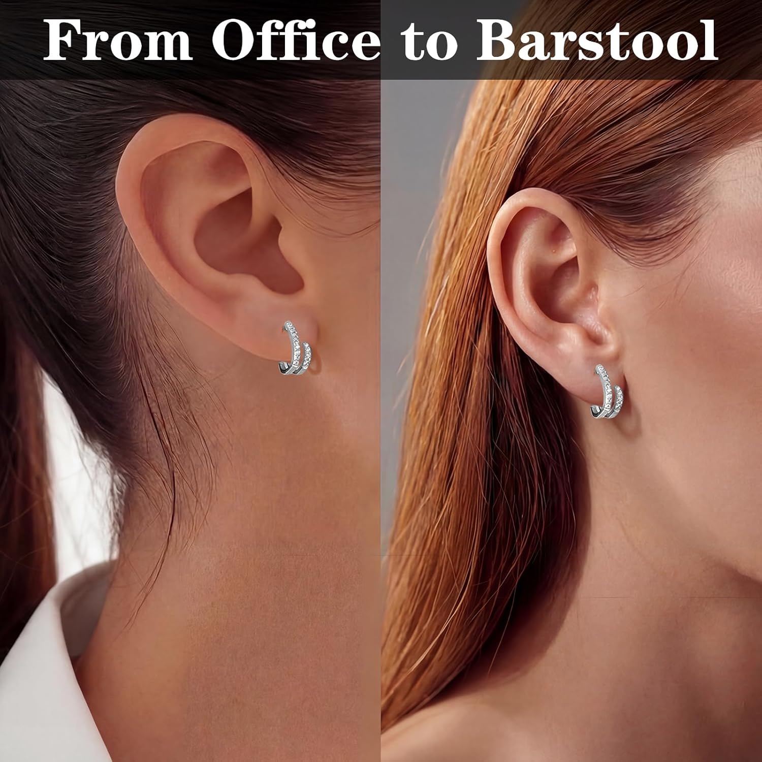 Huggie Earrings for Women, Small Double Hoop Earrings with Cubic Zirconia, Solid 925 Sterling Silver, Hypoallergenic, Jewelry Gift for Her