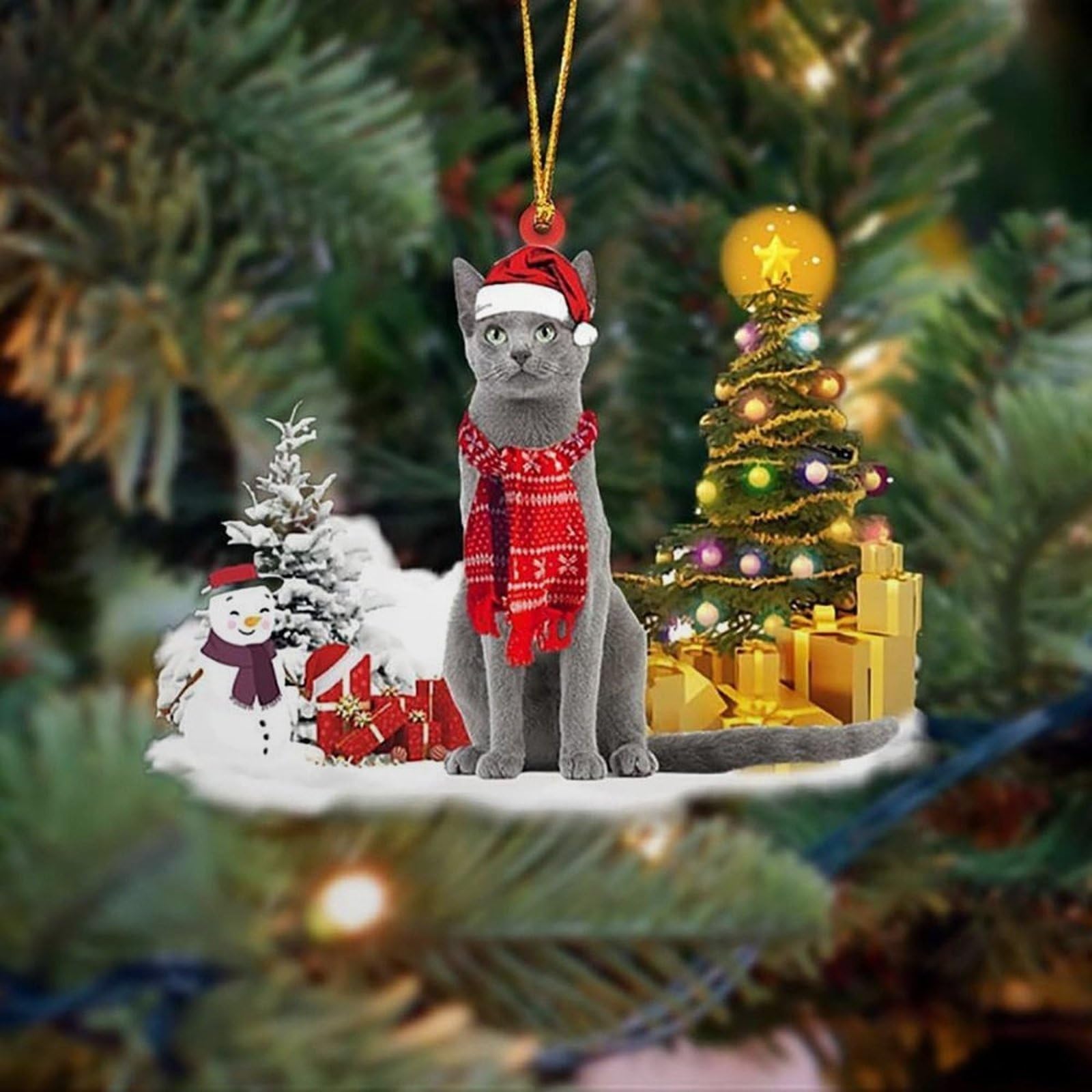 Luckluccy Russian Blue Cat Christmas Ornament,Custom Cat Name Ornament Christmas Tree Hanging Décor,Personalized Cat Ornament,Pet Lover X Mas Gifts