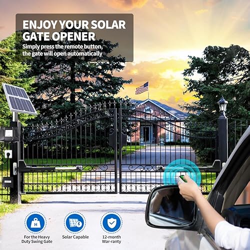 Miniatura 2 de TOPENS AT12132S - Abridor solar de doble puerta oscilante, motor de puerta automático resistente para puertas batientes dobles de hasta 18 pies por