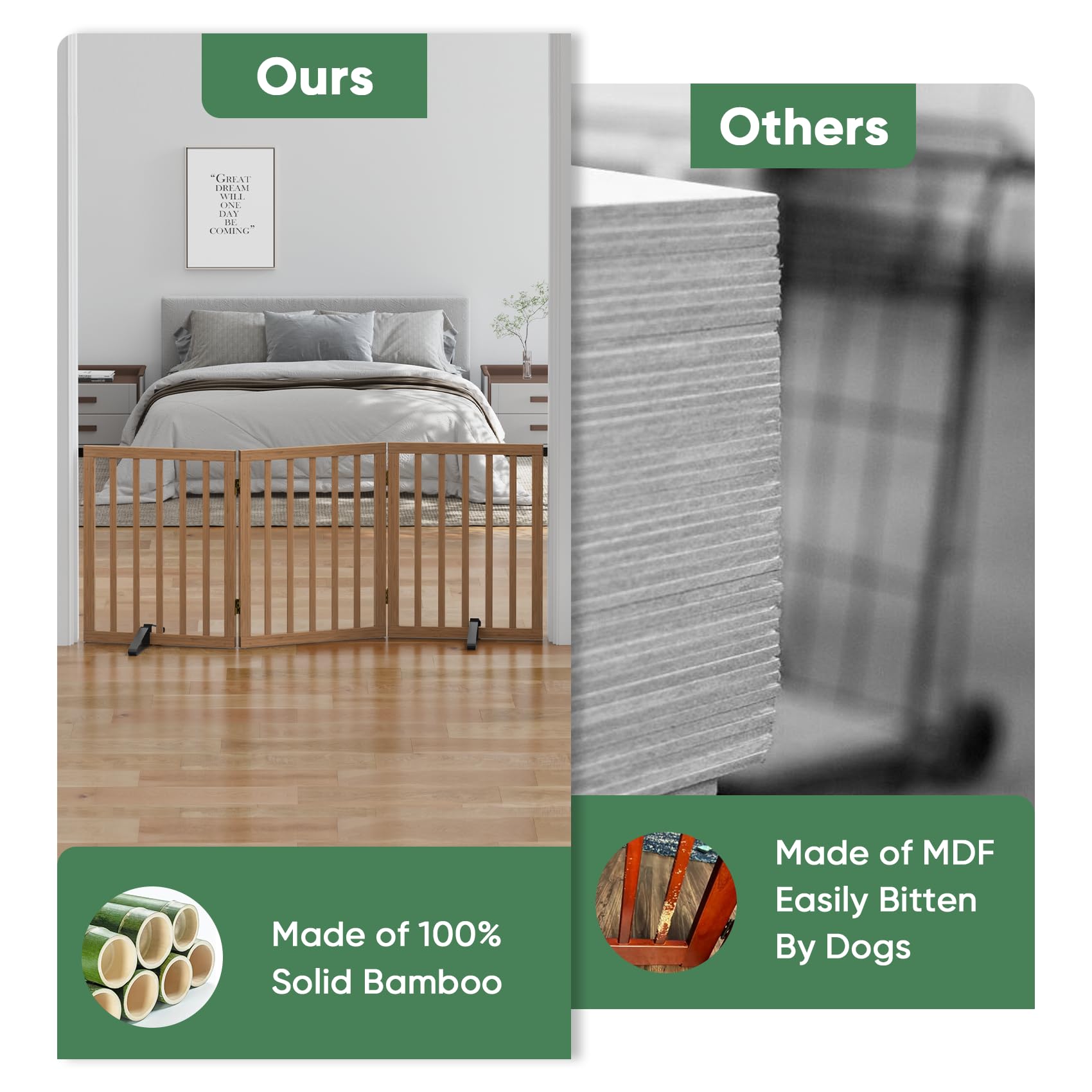 Hohe Hundegitter für Türen, faltbares Hundegitter für den Innenbereich, freistehende Haustiergitter für Türen, Schlafzimmer, Welpengitter mit Metallstützfüßen, Raumteiler, 3 Paneele (dunkles Walnuss)