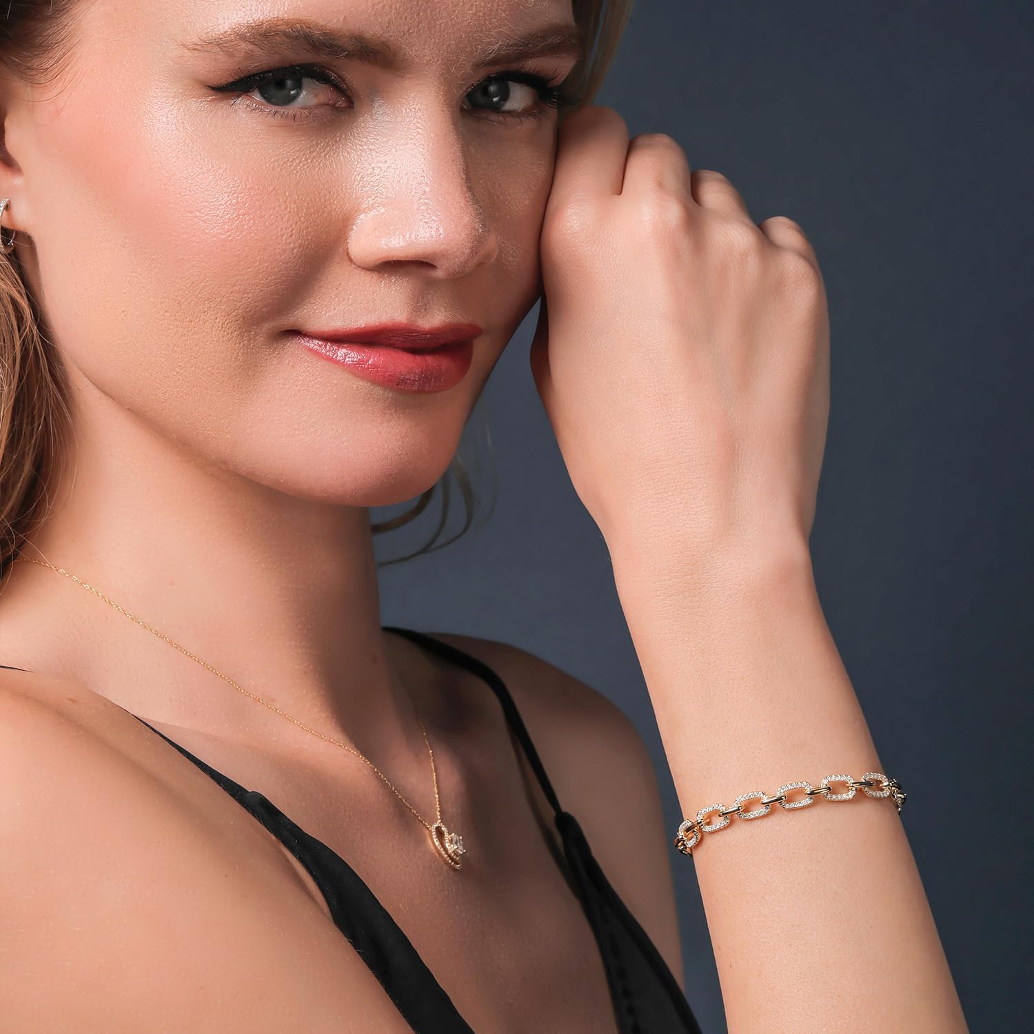 Gem Stone King 18K Yellow Gold Plated Silver Link Chain White Moissanite Bracelet For Women (1.47 Cttw, 6.6MM Width, Fully Adjustable Up to 8.25 Inch) - Image 5