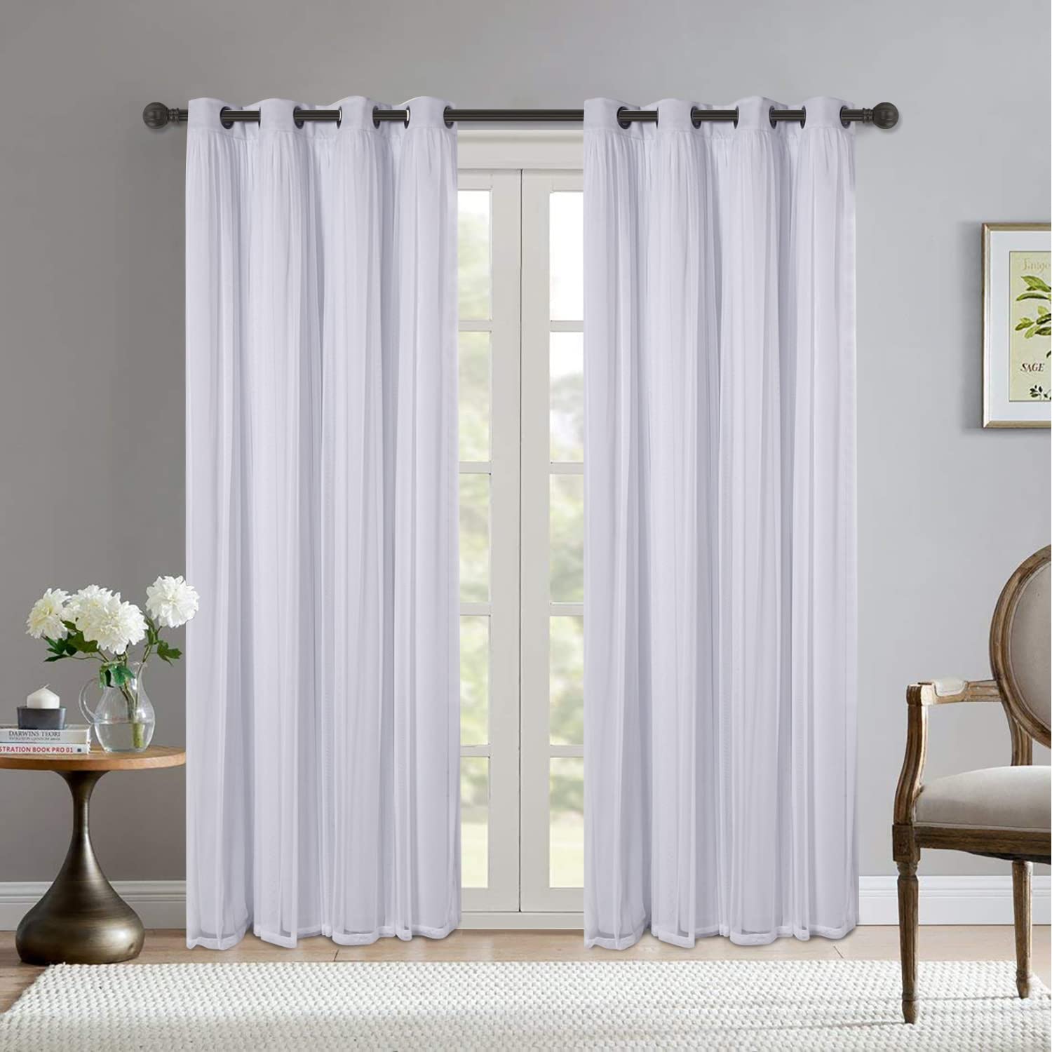 Bonzer Tende Oscuranti a Doppio Strato Bianco Grigio 132x213 cm Set 2 Pannelli