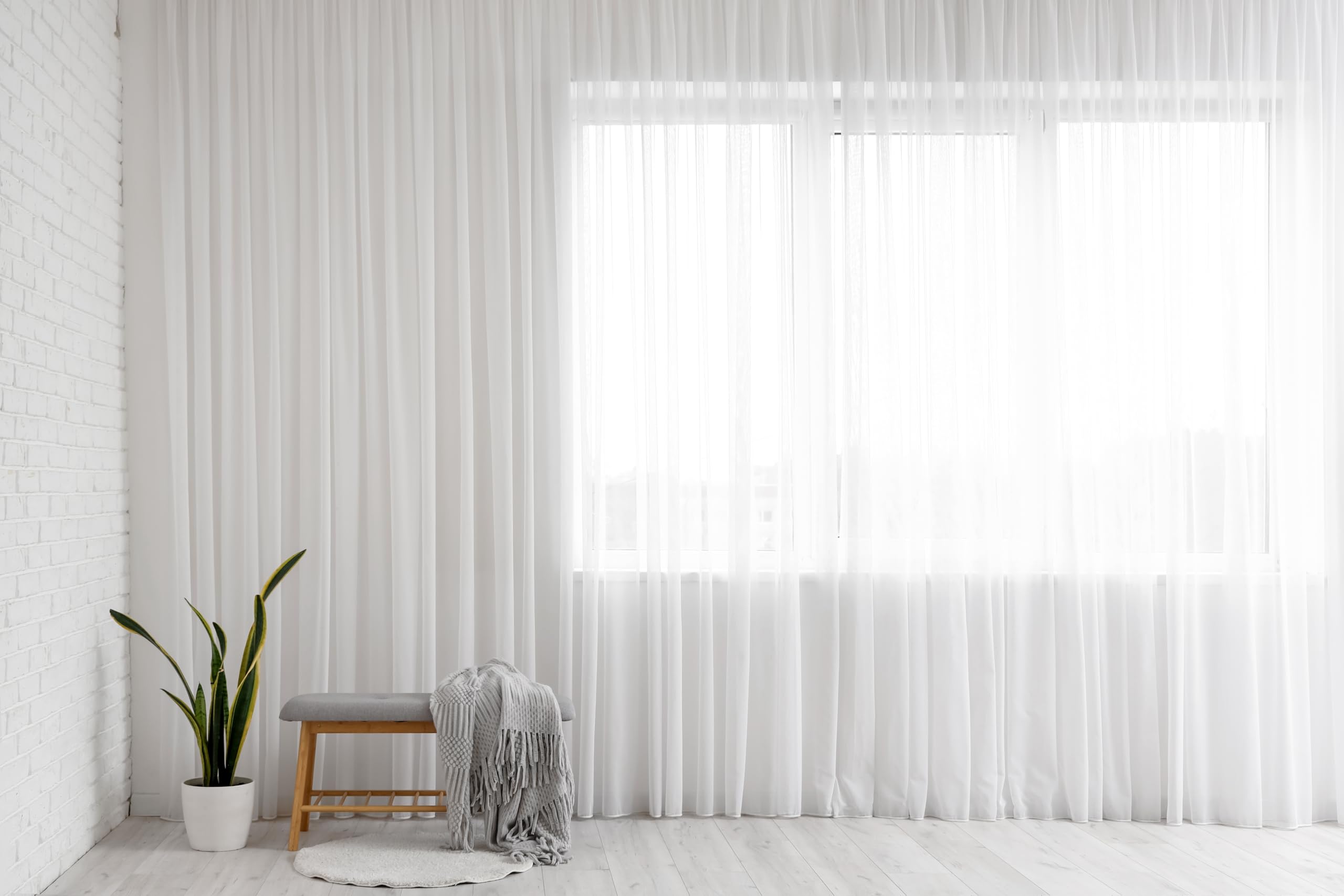 IDOL Gardinen Vorhang halbtransparent mit Kräuselband und Store Voile Bleibandabschluss Weiß (HxB 230x300 cm)