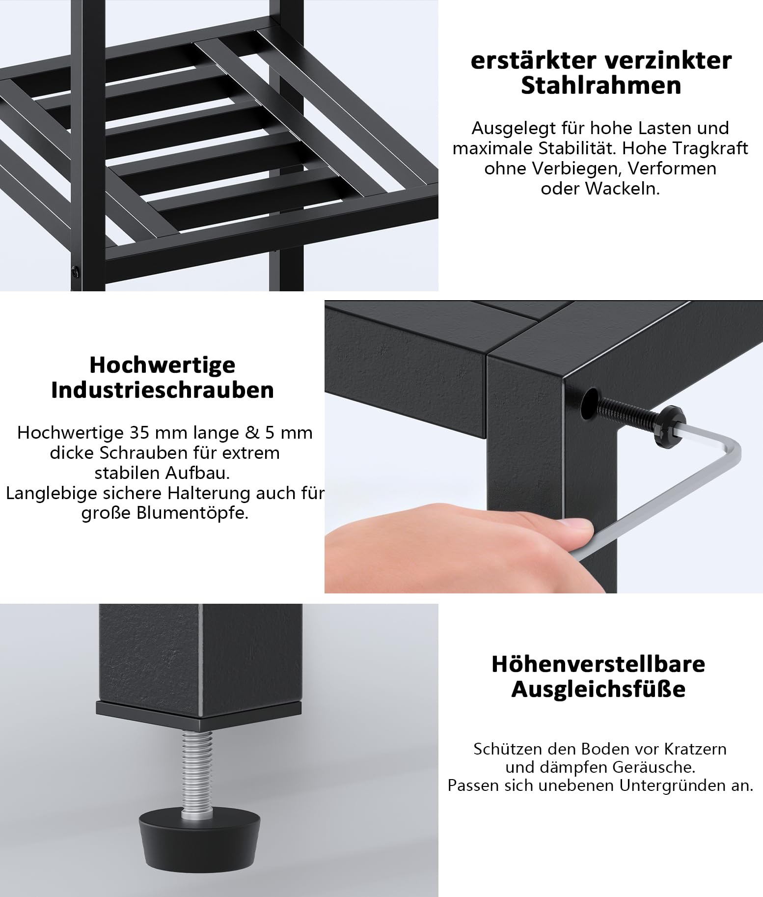 Pflanzenständer Indoor Outdoor,10 Etagen Metall Blumenständer,127 cm hoch rostfest Blumenhocker,schwarz Pflanzenregal für Wohnzimmer Terrasse Zuhause,Garten,Balkon, Büro,Wohnzimmer