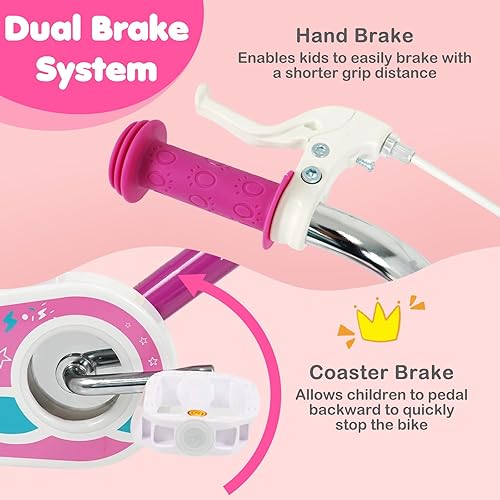 Miniatura 4 de BABY JOY Bicicleta para niñas, 12 pulgadas, 14 pulgadas, 16 pulgadas, 18 pulgadas, bicicleta para niños de 3 a 8 años con ruedas de entrenamiento,