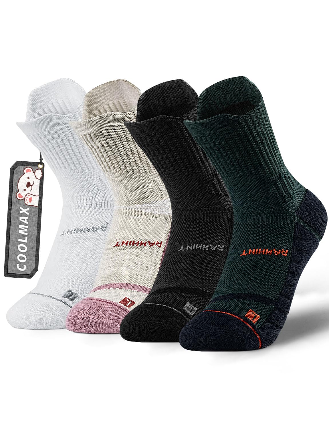 Rahhint Coolmax Compression Boys Youth Running Basketball Socks 4 Pairs Cushion Quarter Anti-Blister Athletic Socks