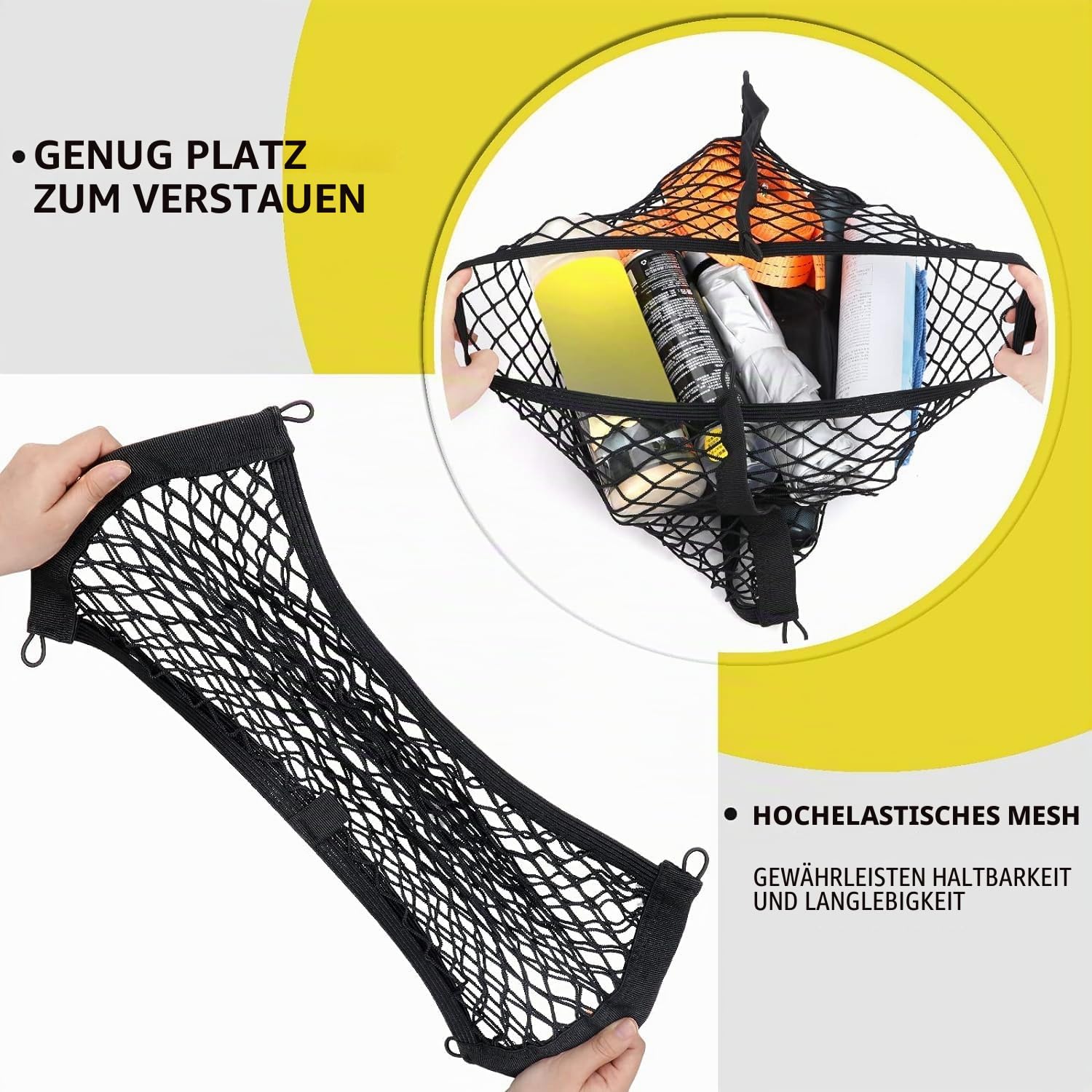 4 Stück doppellagiges, elastisches Aufbewahrungsnetz (60 x 24,9 cm), für Auto, Wohnwagen, Wohnmobil, Boot, LKW, Bett oder Kofferraum