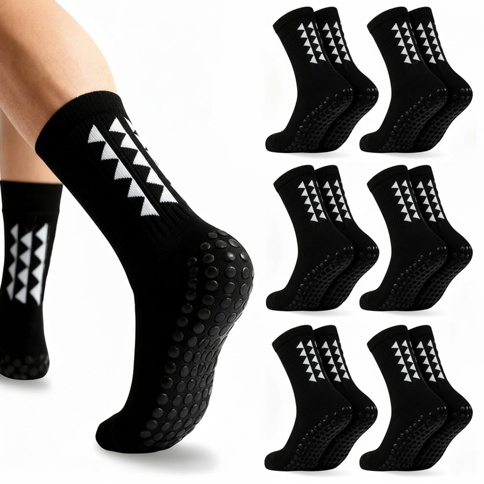 KU 6 Paia Calze da Calcio a Compressione Uomo Donna - Calze Antiscivolo con Ammortizzazione & Grip Totale, Anti-Vesciche, Traspiranti - per Sport, Tennis, Fitness, Corsa (Taglia 43-46)