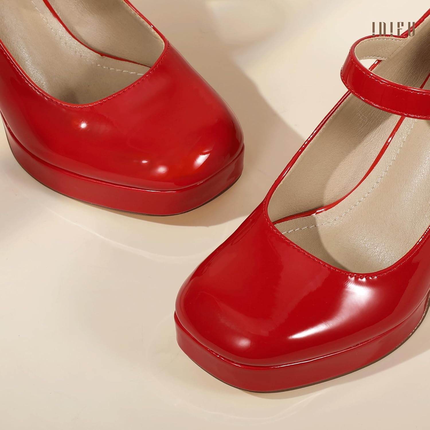 IDIFU IN4 Platform Mary Jane Shoes Women's Pumps High Chunky Square Closed Toe Block Heels Ankle Strap Work Wedding Prom Comfortable Dress Shoes Dressy Cute Heels - Image 5