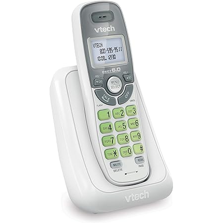 VTech CS6114 DECT 6.0 Cordless Phone with Caller ID/Call Waiting, White/Grey with 1 Handset, 3.50 x 3.50 x 7.00 Inches