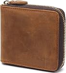Huztencor Genuine Leather Zipper Wallet for Men RFID Blocking Mens Wallet with Zipper Coin Pocket ID Window Vintage Brown
