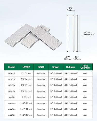 Miniatura 3 de meite Grapas de corona estrecha de calibre 18 de 14 de pulgada, grapas de tapicería galvanizadas resistentes de 78 pulgadas de longitud, para