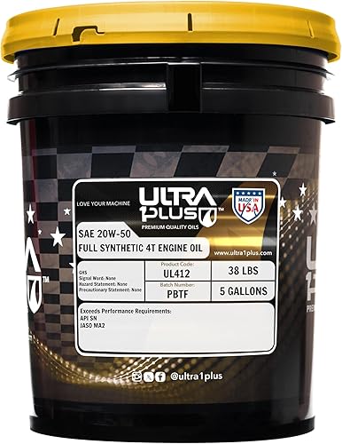 Ultra1Plus 4T 20W-50 Aceite de motocicleta completamente sintético API SN JASO MA2-20W50 Aceite de motor de 5 galones