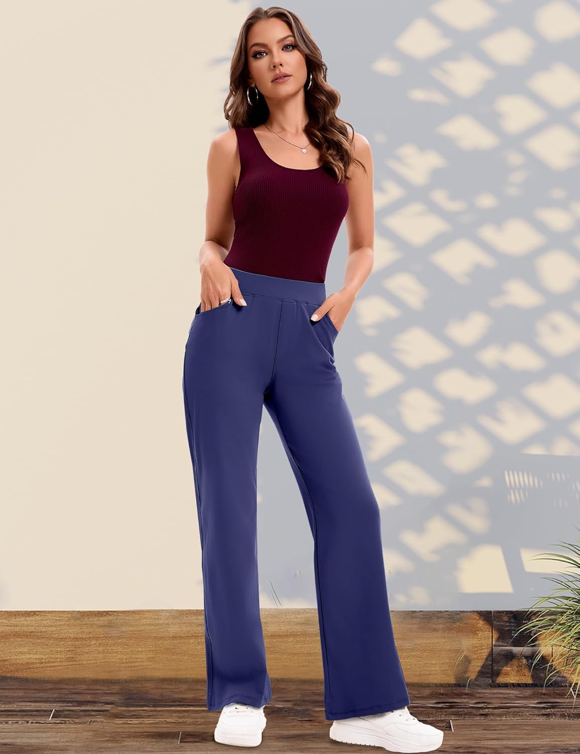 VOOVEEYA Wide Leg Pants for Women, Yoga Pants with Pockets High Waist Casual Straight Dress Pants Petite/Tall/Regular - Image 5