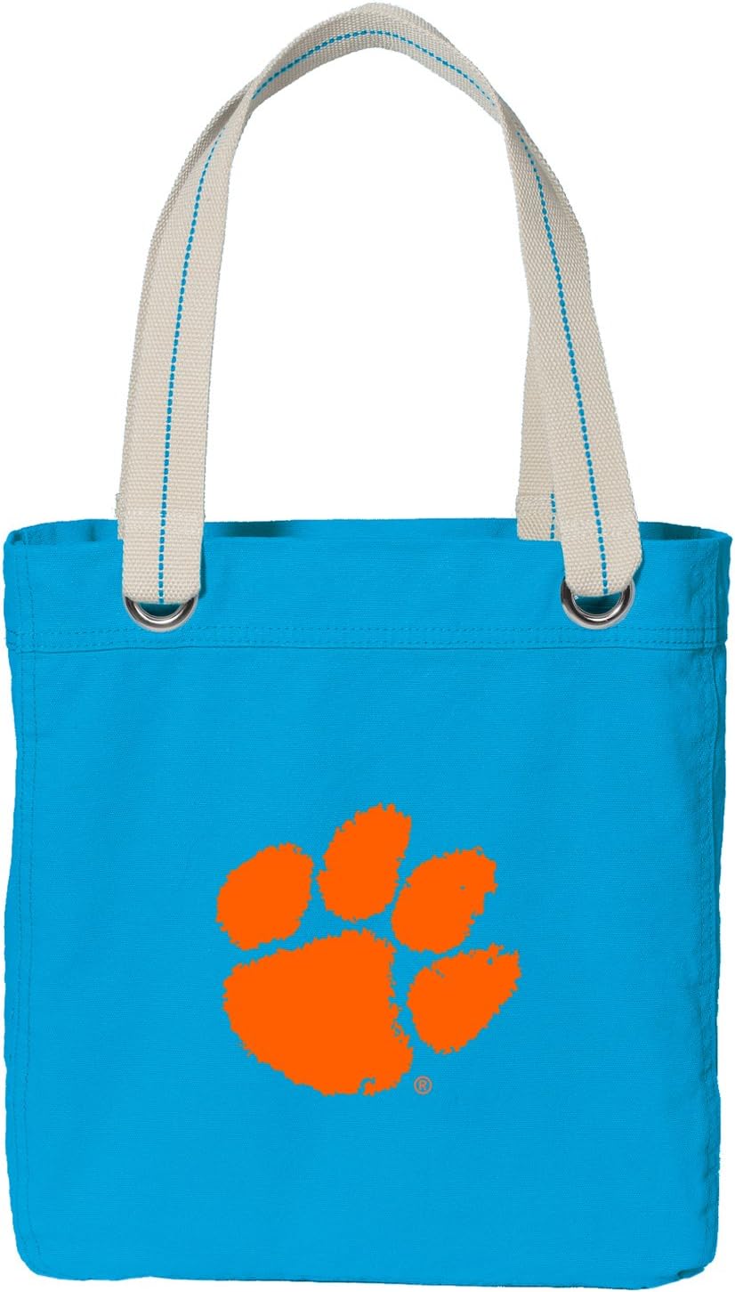 Broad Bay Clemson Tigers Tote Bag DELUXE Dye Washed COTTON CANVAS Turquoise
