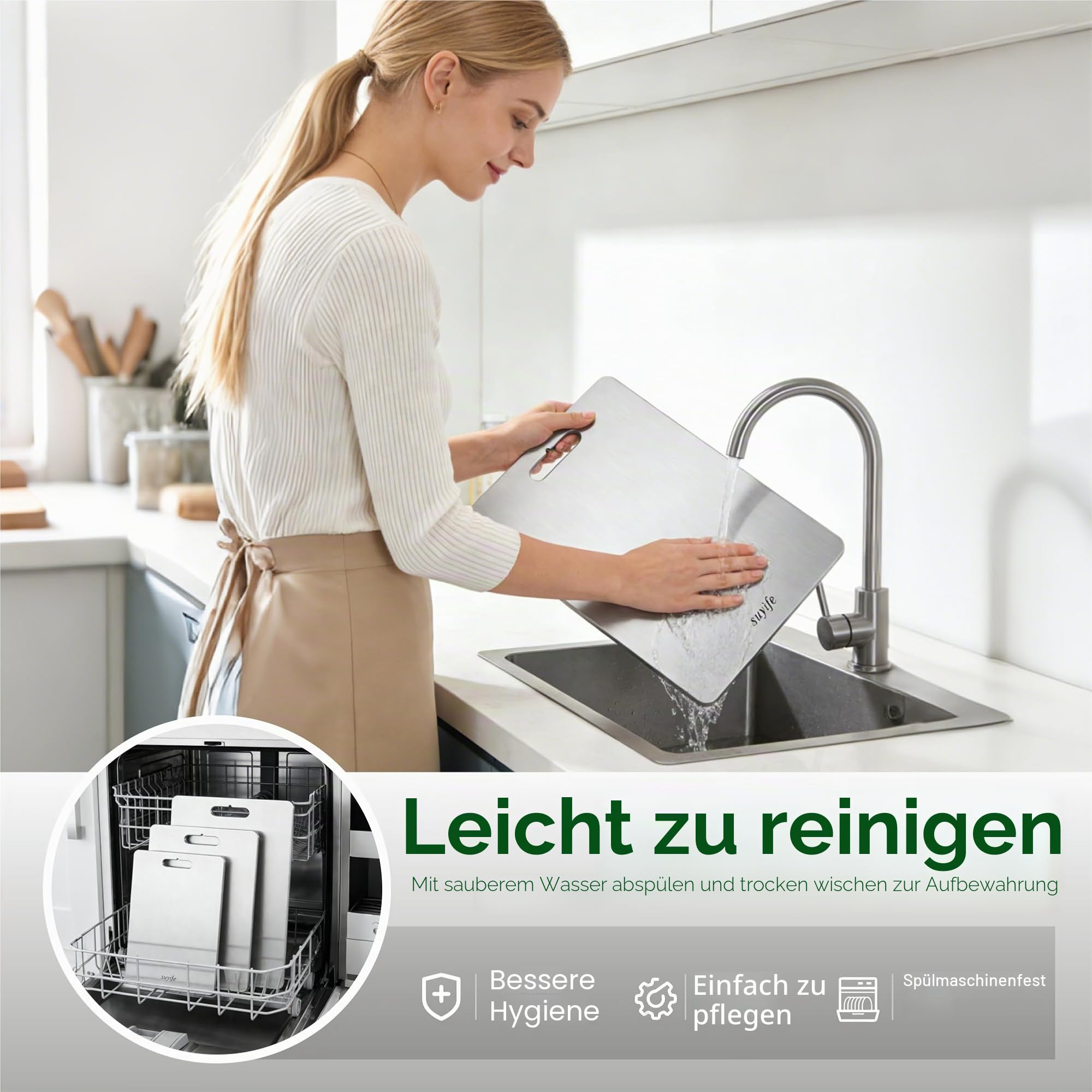 Titan-Schneidebretter 3er Set, 100% reines Titan, Schneidebretter für Küche, doppelseitiges Schneidebrett in Lebensmittelqualität, zum Schneiden von Fleisch, Gemüse, Obst, spülmaschinenfest