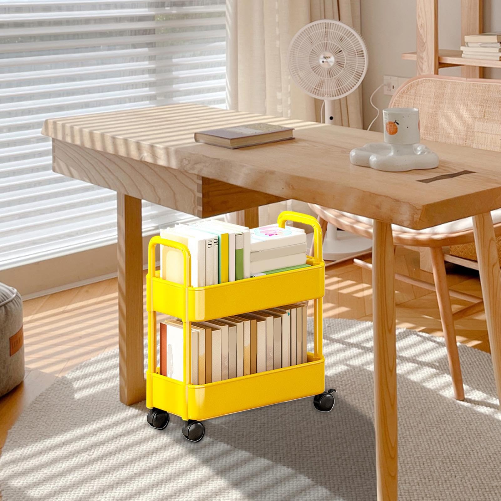 Carrello Da Libreria Mobile Libreria A Ruote 2 Livelli Organizzatore Di Carrello Di Libri Mobile Multifunzionale per Camera Da Letto Soggiorno Scuola Casa Bambino Studenti