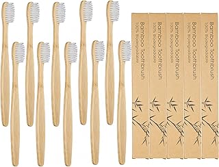 SEVENHEAD 10 PCS Bamboo Toothbrushes Soft Bristles Wooden Toothbrushes for Adult, Natural Biodegradable BPA Free Eco Friendly Toothbrushes White