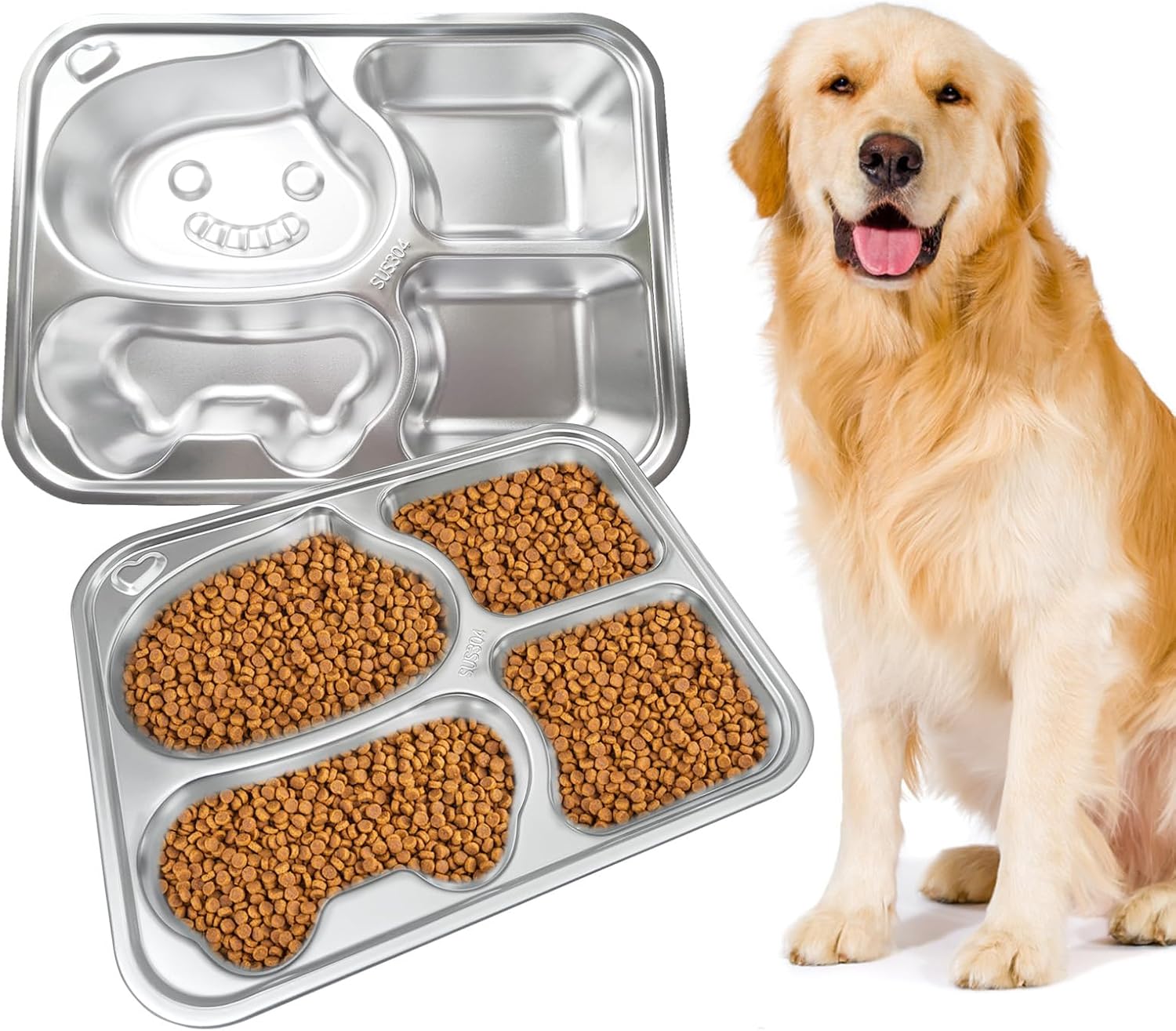 Stainless Steel Dog & Cat Bowl, Easy-to-Clean Pet Feeding Dishes for Food and Water, Non-Slip Base, 4 Cups Dog Bowls for Dogs and Cats