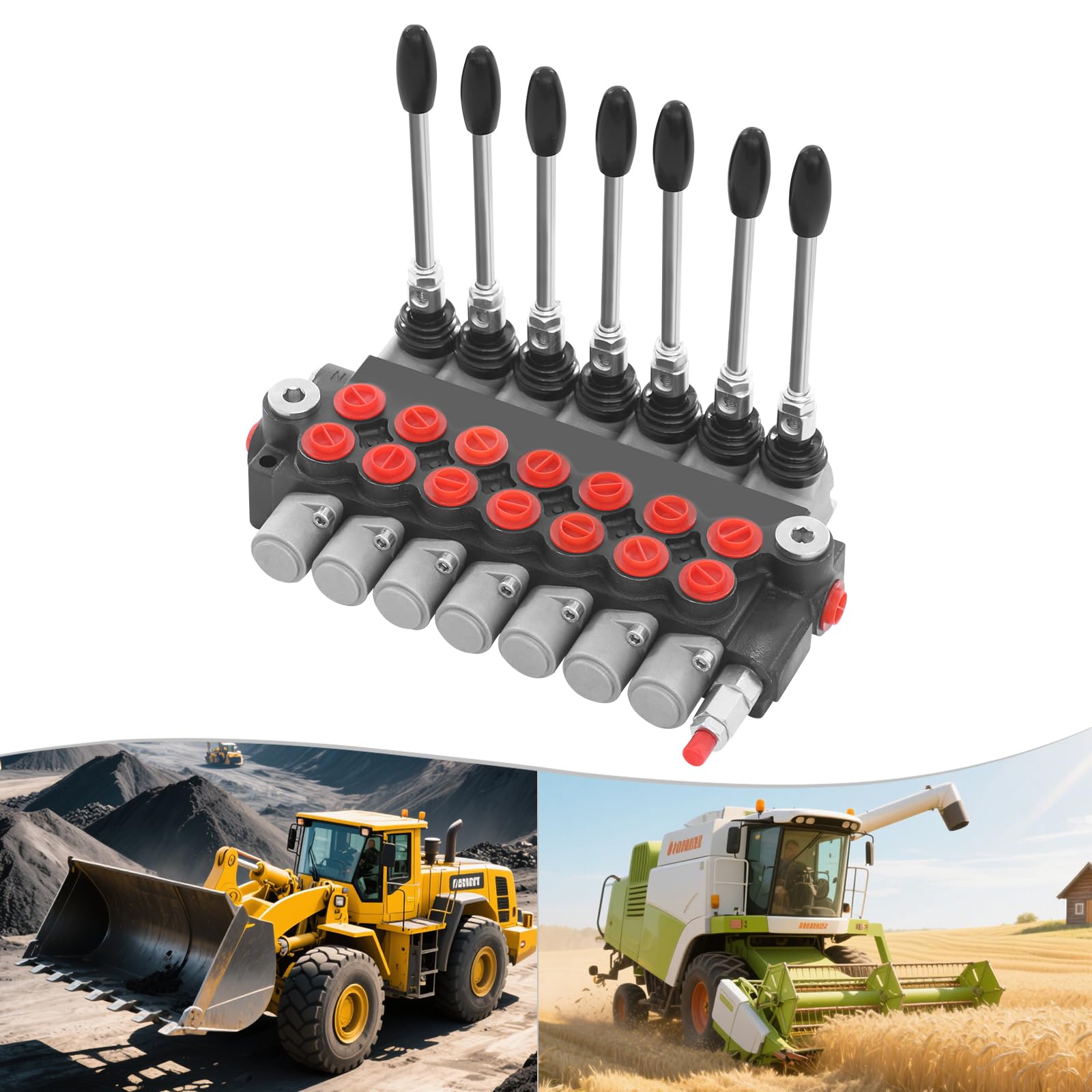 Hydraulisches Wegeventil 7-Spulen-Hydraulikschieberventil 31.5MPa Hydraulikventil Doppelwirkende Zylinder mit einstellbarem Druckbegrenzungsventil für Traktor, Bagger, Holzs