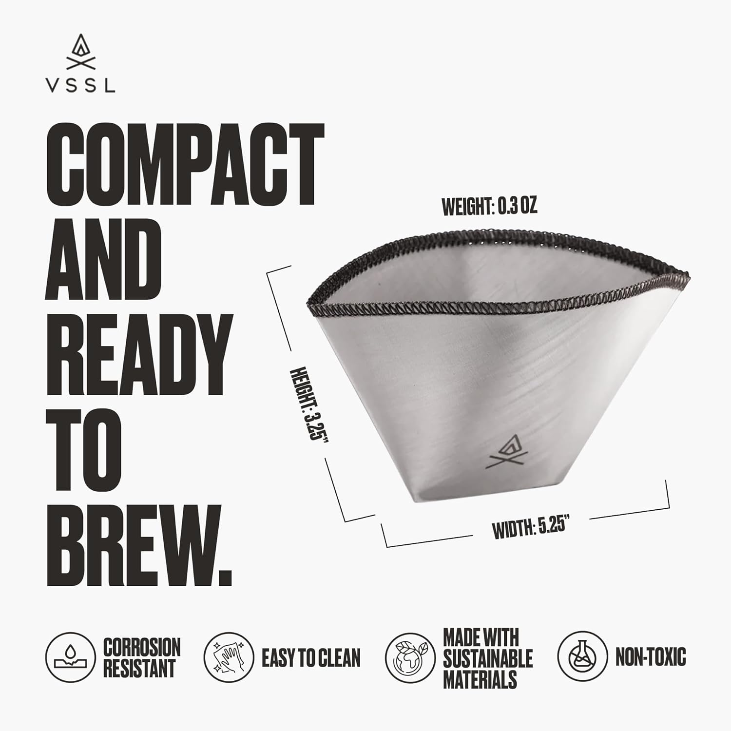 VSSL – Nest #1 Reusable Coffee Filter | Stainless Steel Mesh Filter | Pour Over Filters for Camping | Sustainable & Eco-Friendly Coffee Gear | Compact, Durable & Adventure Ready | Pack of 3