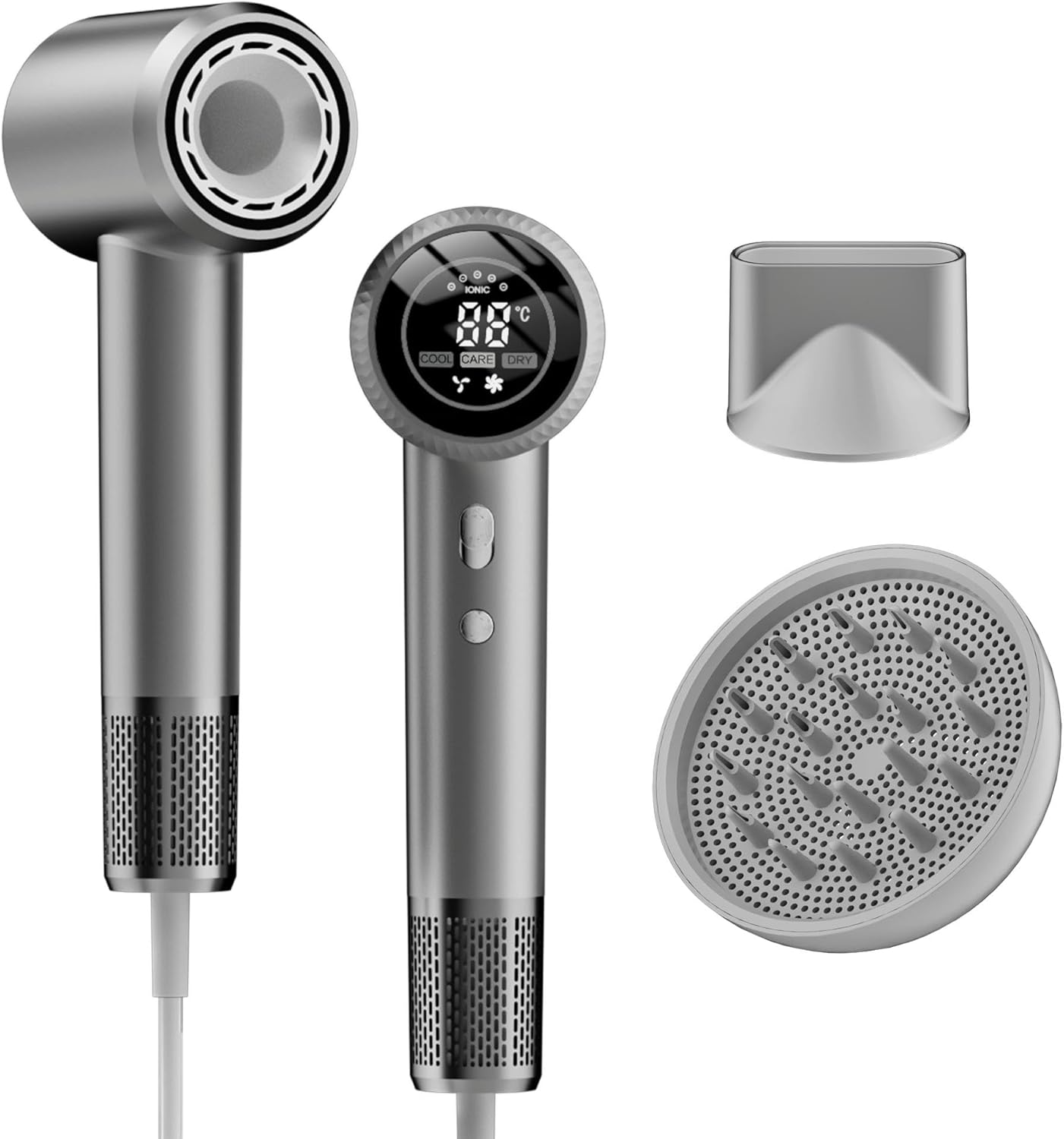 Hair Dryer, High-Speed Ionic Blow Dryer with Diffuser, 150,000 RPM Brushless Motor Blow Dryer for Fast Drying & 500M Negative Ionic Frizz Control, Low Noise Hair Dryers for Women Home Salon（Gray）1 pcs