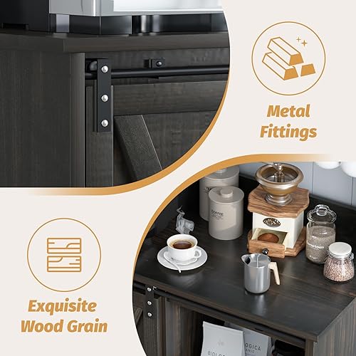 Miniatura 5 de 4ever2buy Barra de café de granja con gabinete, gabinete de buffet de 31 pulgadas con puerta corrediza de granero, armario de barra de