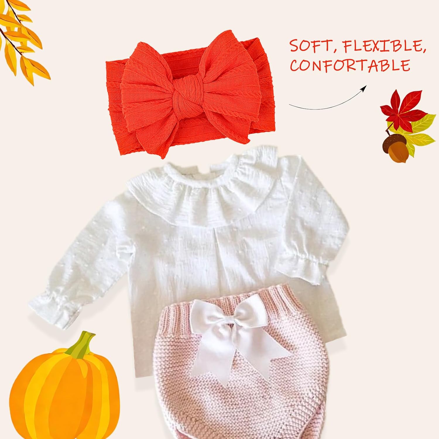 LemonSpace Handmade Halloween Thanksgiving Baby Bows Fall Orange Black 3Pcs | Baby Girls Stretchy Nylon Headbands Hair Accessories with Bows for Newborn Baby Girls Infant Toddlers Kids(Orange Black Mix)