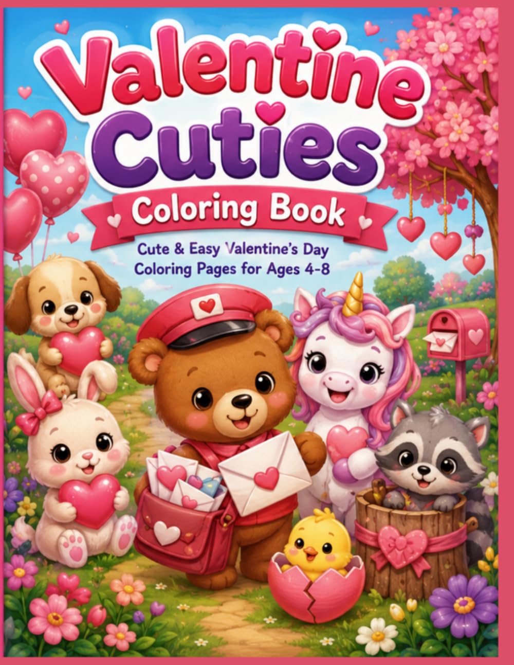 Valentine Cuties Coloring Book: Cute & Easy Valentine's Day Coloring Pages for Ages 4-8