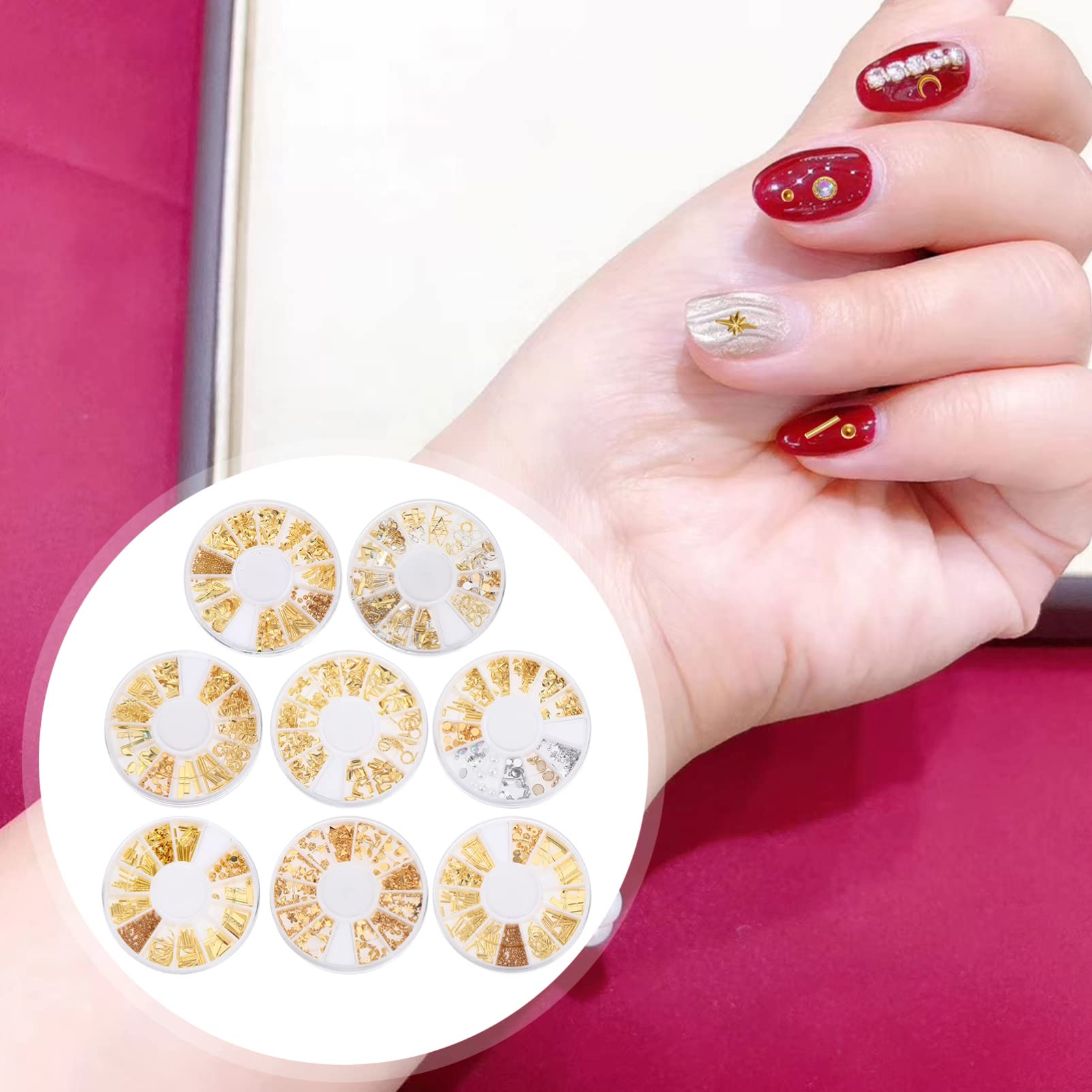 Gogogmee Diy Accessories for Nail 8 Boxes Rivet Nail Decor Manicure Jewelry for Women