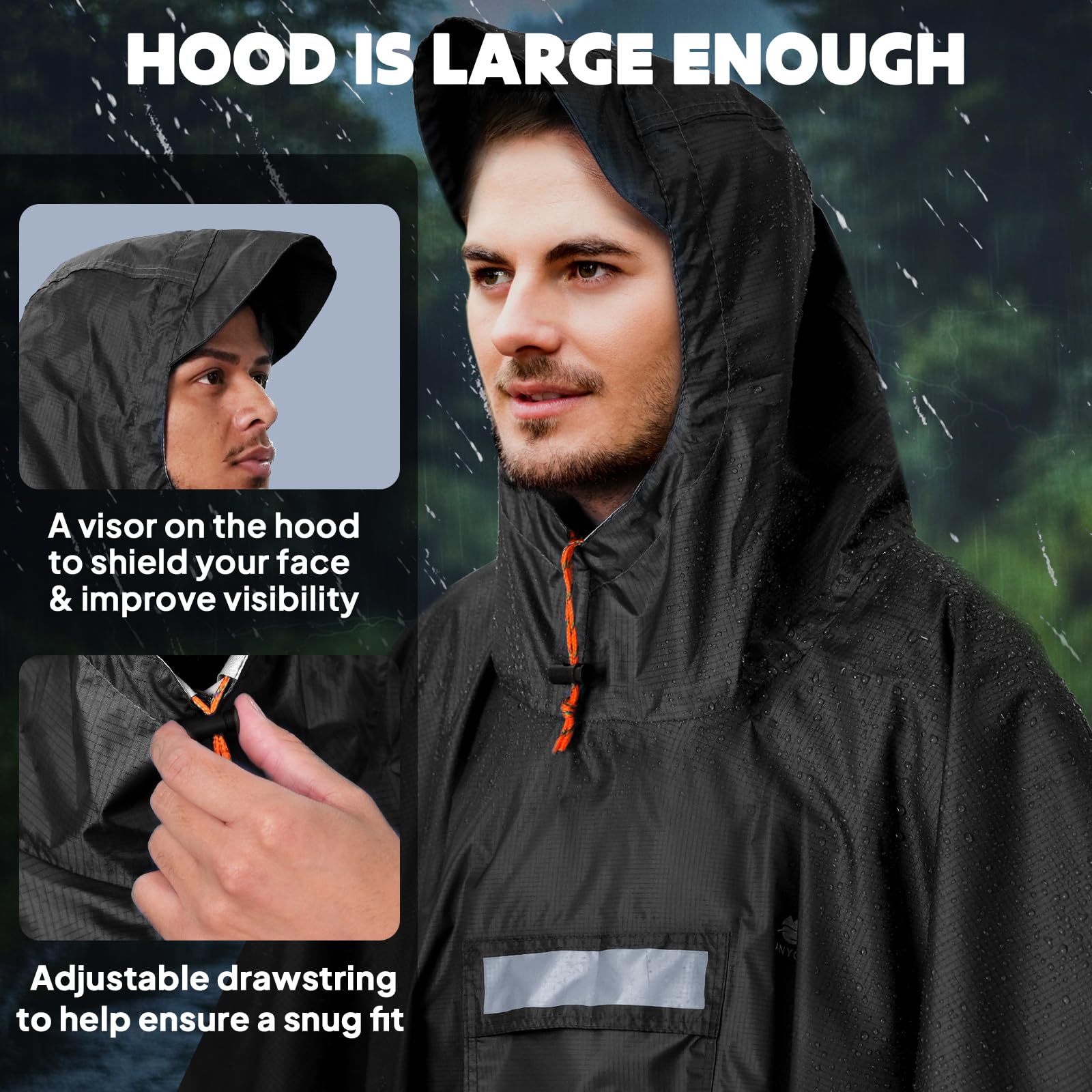 ANYOO Impermeabile Poncho Pioggia Riutilizzabile Multiuso Impermeabile con Cappuccio Packable Telo Riparo a Terra Foglio Ideale per Campeggio all'aperto Pesca Sopravvivenza,Taglia Unica