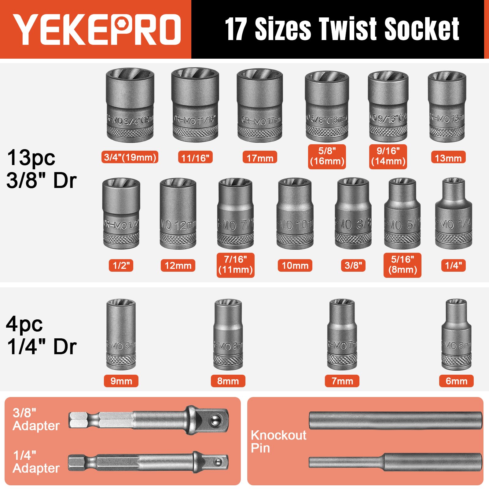 Zestaw do wyciągania śrub z głębokim otworem, 21 szt. odciągacza śrub i nakrętek, gniazdo Easy Twist, do usuwania uszkodzonych, zamarzniętych, zardzewiałych, zaokrąglonych śrub, nakrętek i